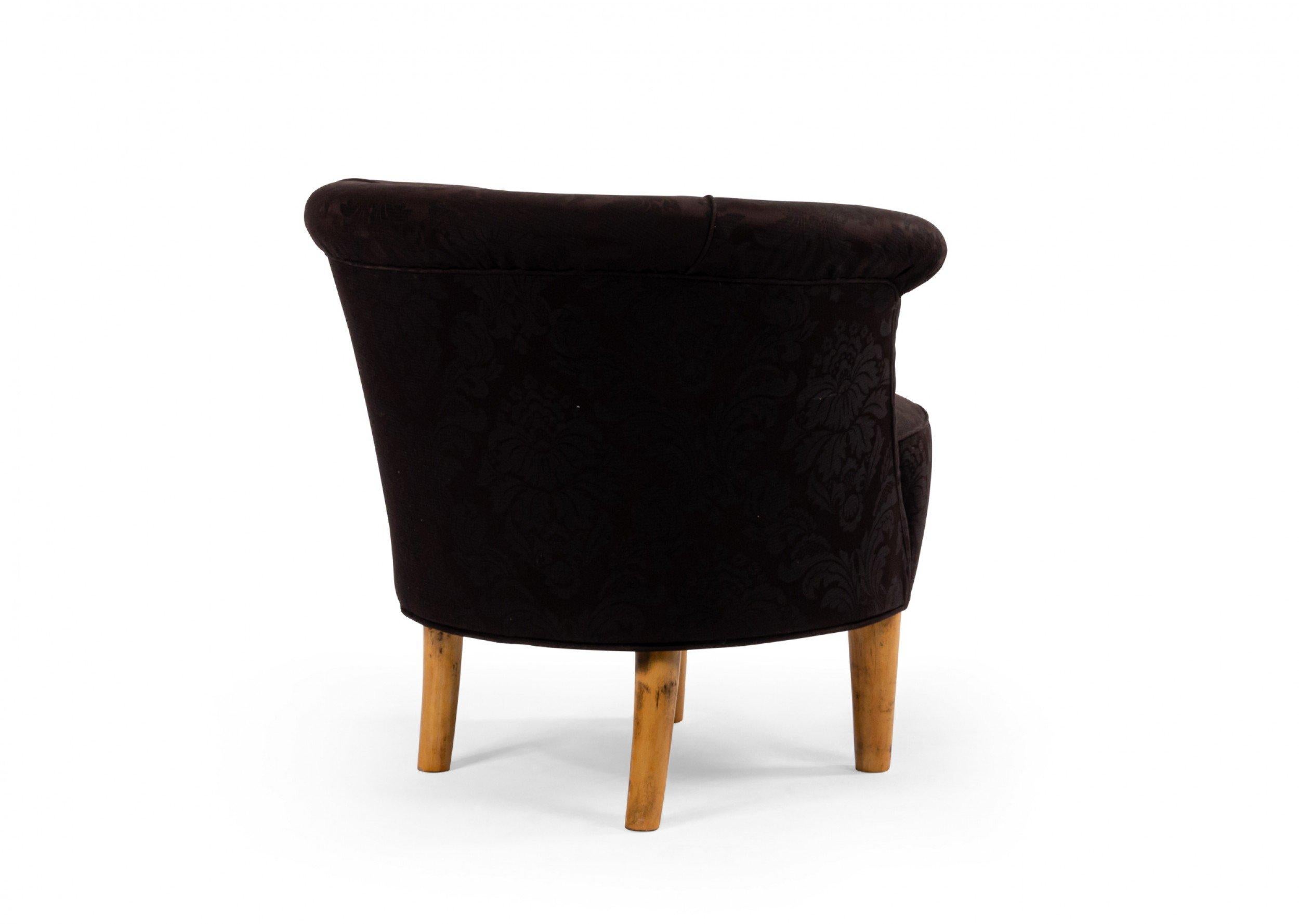 Wood Mid-Century Black Upholstered Tub Chair For Sale