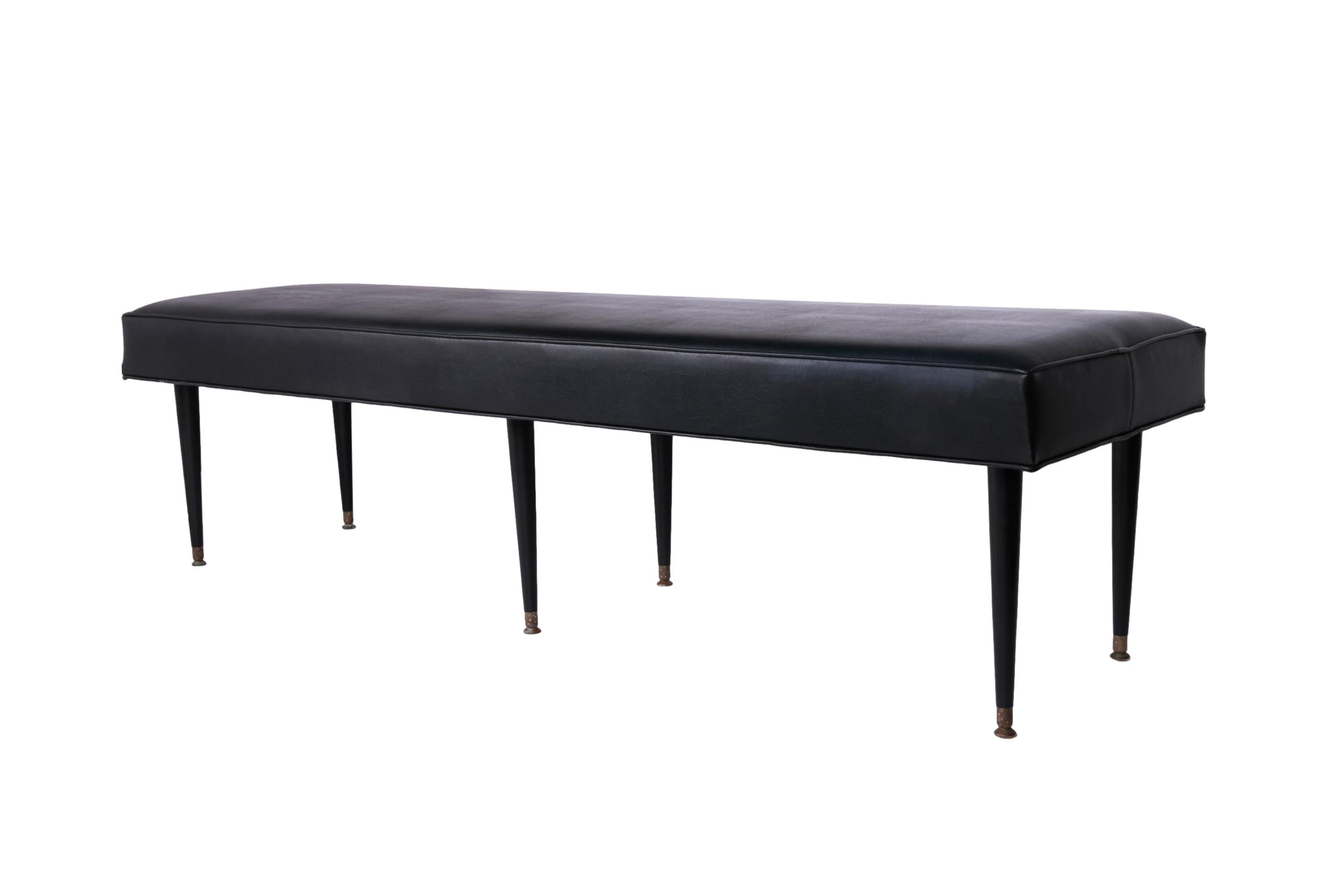 Unknown Mid Century Black Upholstery Long Bench 