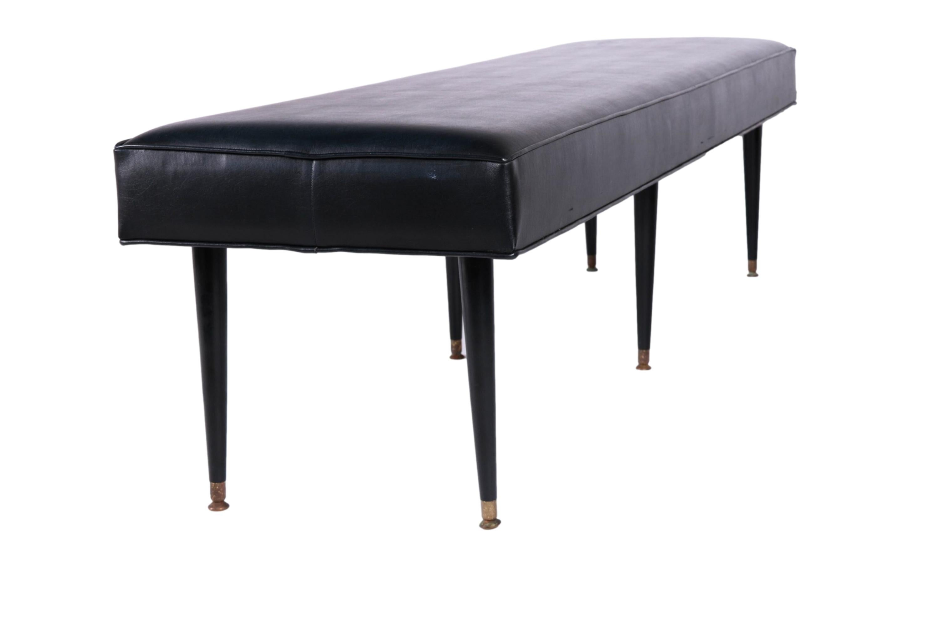 Late 20th Century Mid Century Black Upholstery Long Bench 