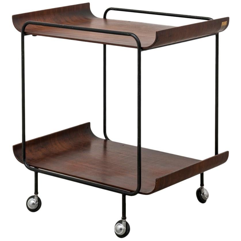 Midcentury Black Varnished Iron and Rosewood Serving Cart by Creazioni Stilcasa For Sale