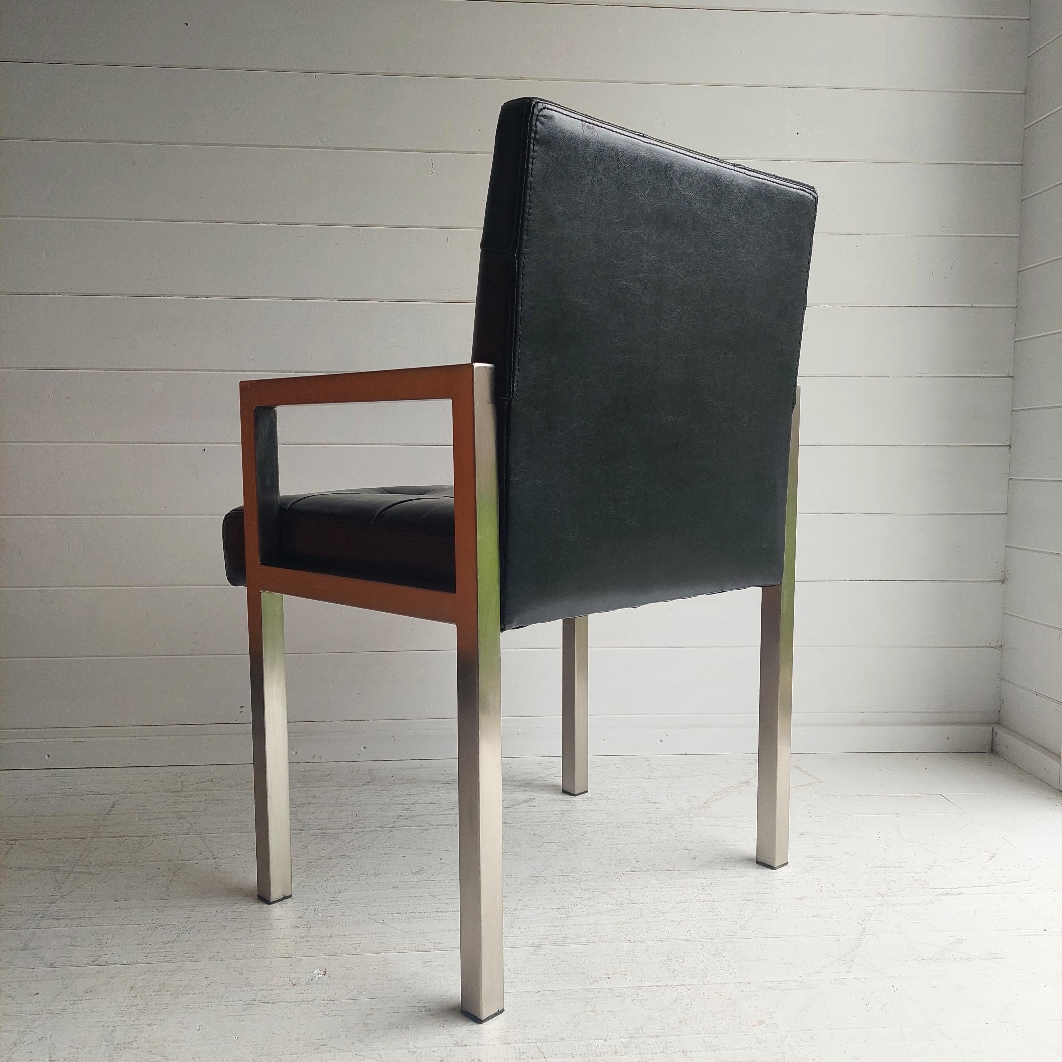Midcentury Black Vinyl Accent Chair Minimal Retro Vintage Waiting Room Armchair For Sale 3
