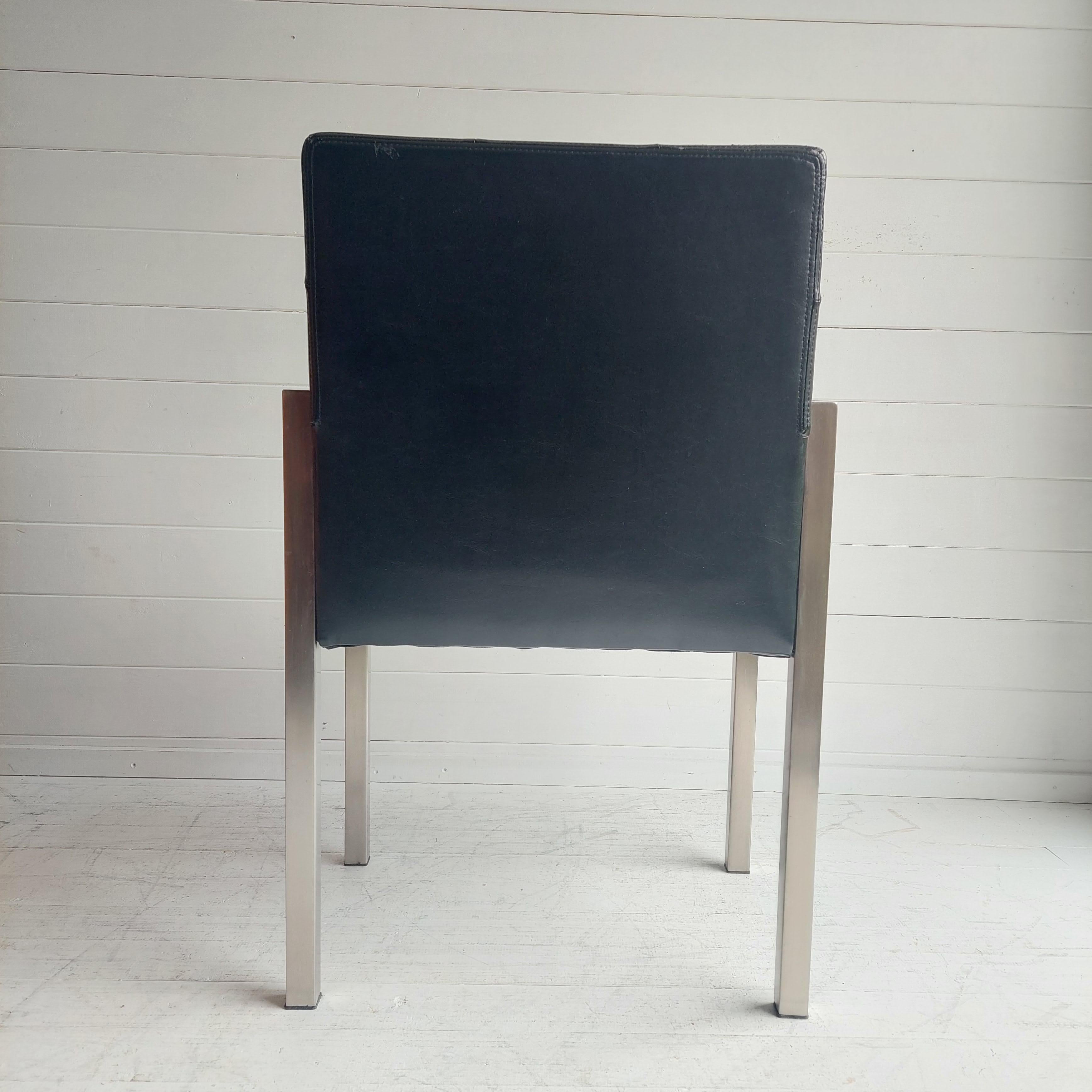 Midcentury Black Vinyl Accent Chair Minimal Retro Vintage Waiting Room Armchair For Sale 4