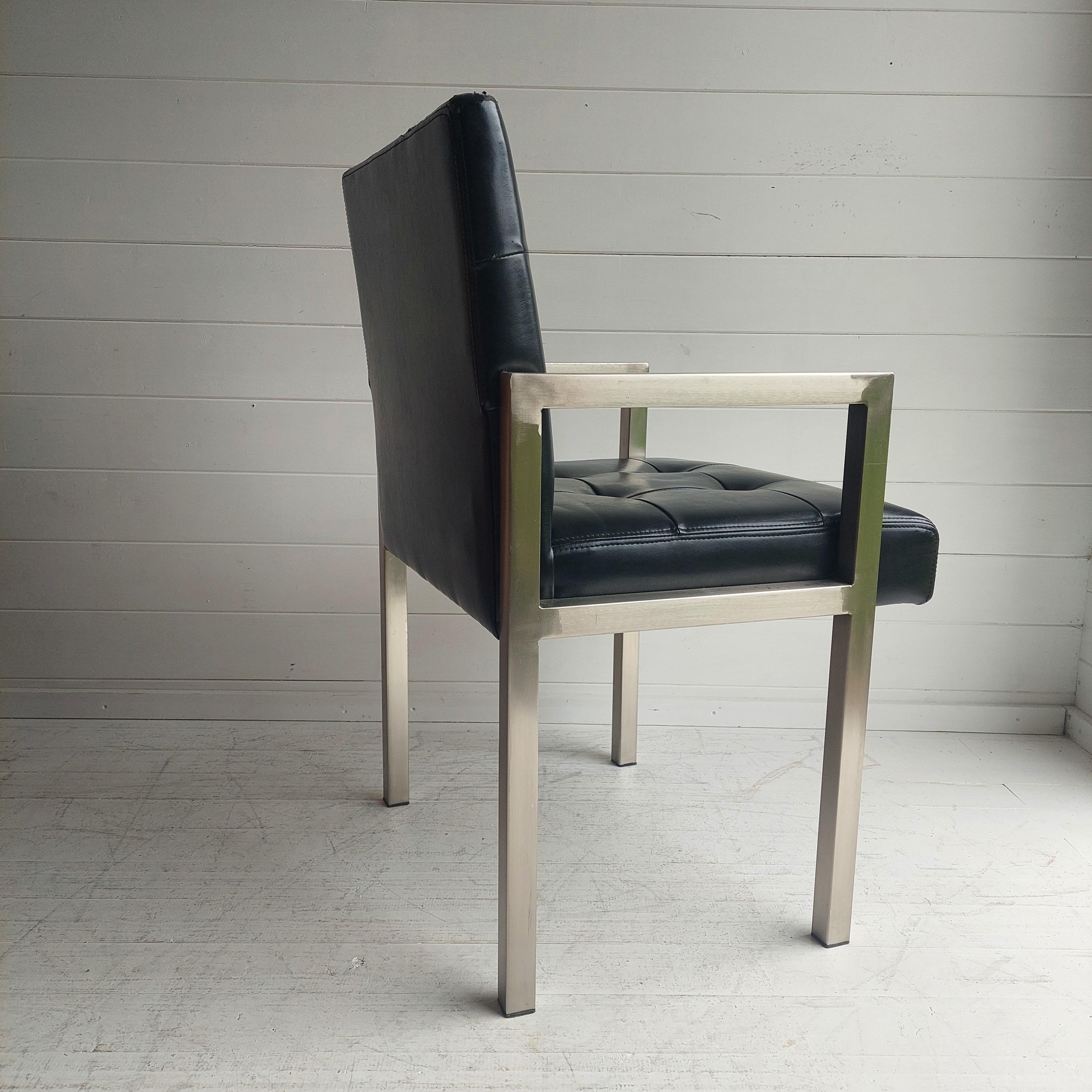 Midcentury Black Vinyl Accent Chair Minimal Retro Vintage Waiting Room Armchair For Sale 5