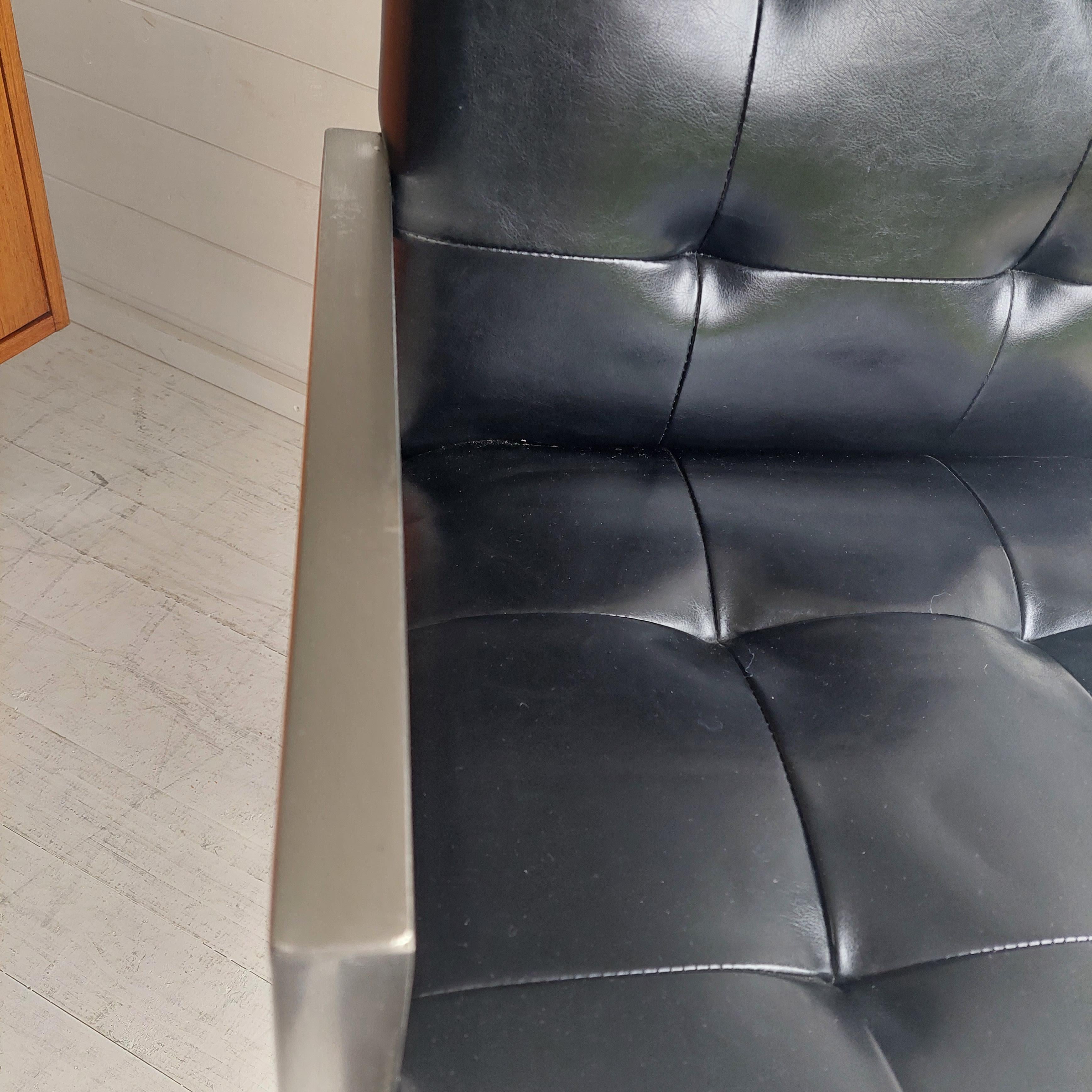 Midcentury Black Vinyl Accent Chair Minimal Retro Vintage Waiting Room Armchair For Sale 1