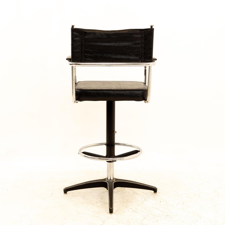 Mid Century Black Vinyl Bar Stools, Pair For Sale at 1stDibs
