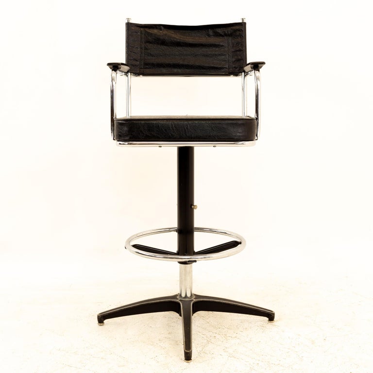 Mid Century Black Vinyl Bar Stools, Pair For Sale at 1stDibs