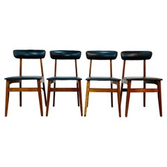 Mid Century Black Vinyl Dining Chairs, set of 4, 1960s