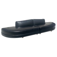 Retro Mid-Century Black Vinyl Modular Sofa, 1950s