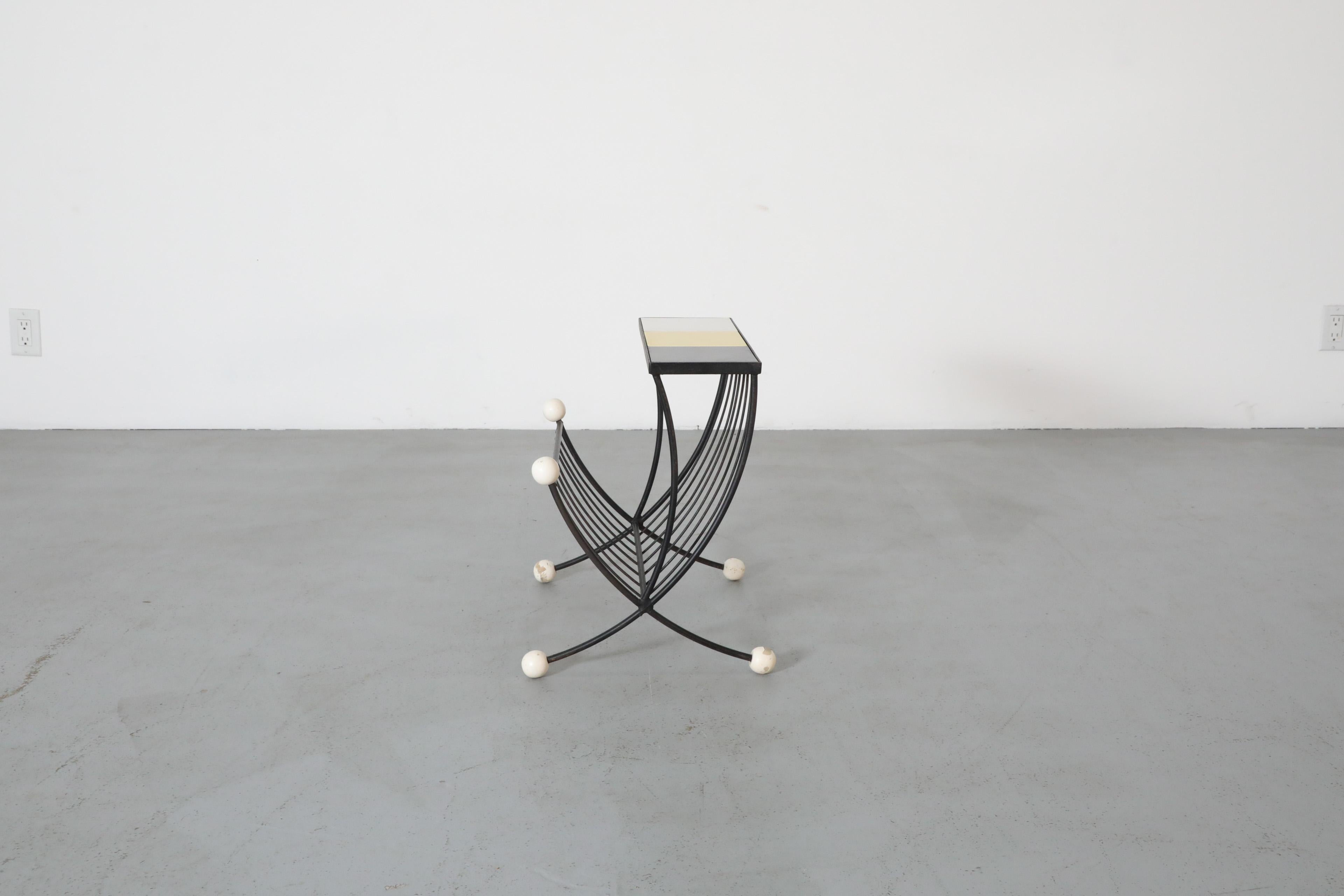 Dutch Mid-Century Multi-Colored Tiled Side Table with Black Frame and Magazine Rack