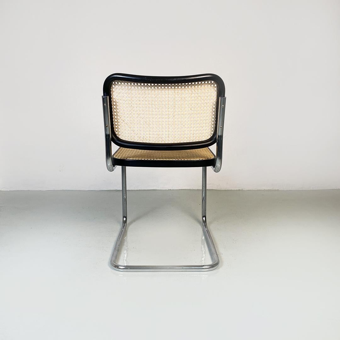 Straw Mid-Century Black Wood and Chrome Cesca Chair by Marcel Breuer for Gavina, 1970s