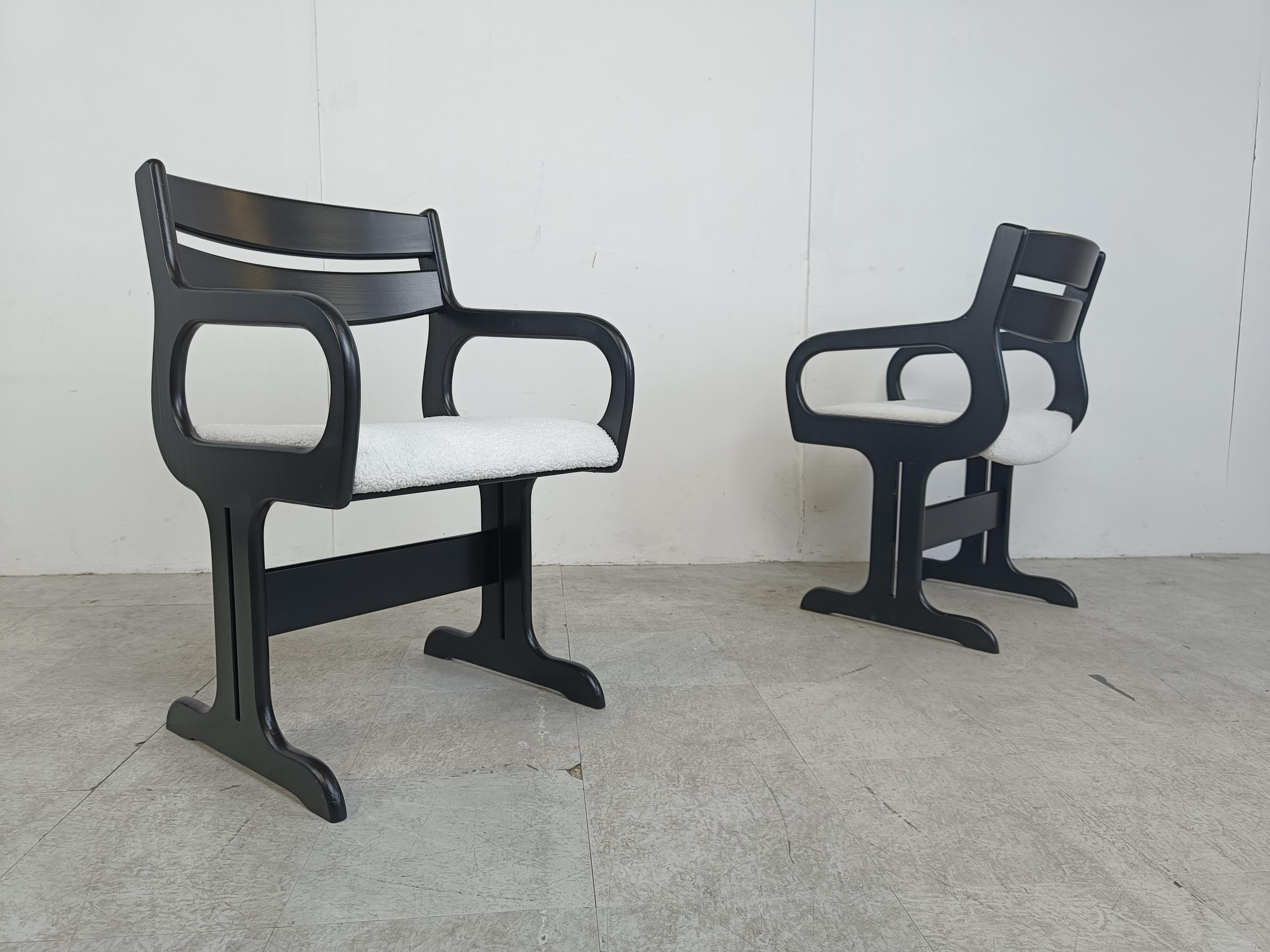 Mid century black wooden dining chairs, 1970s For Sale 2