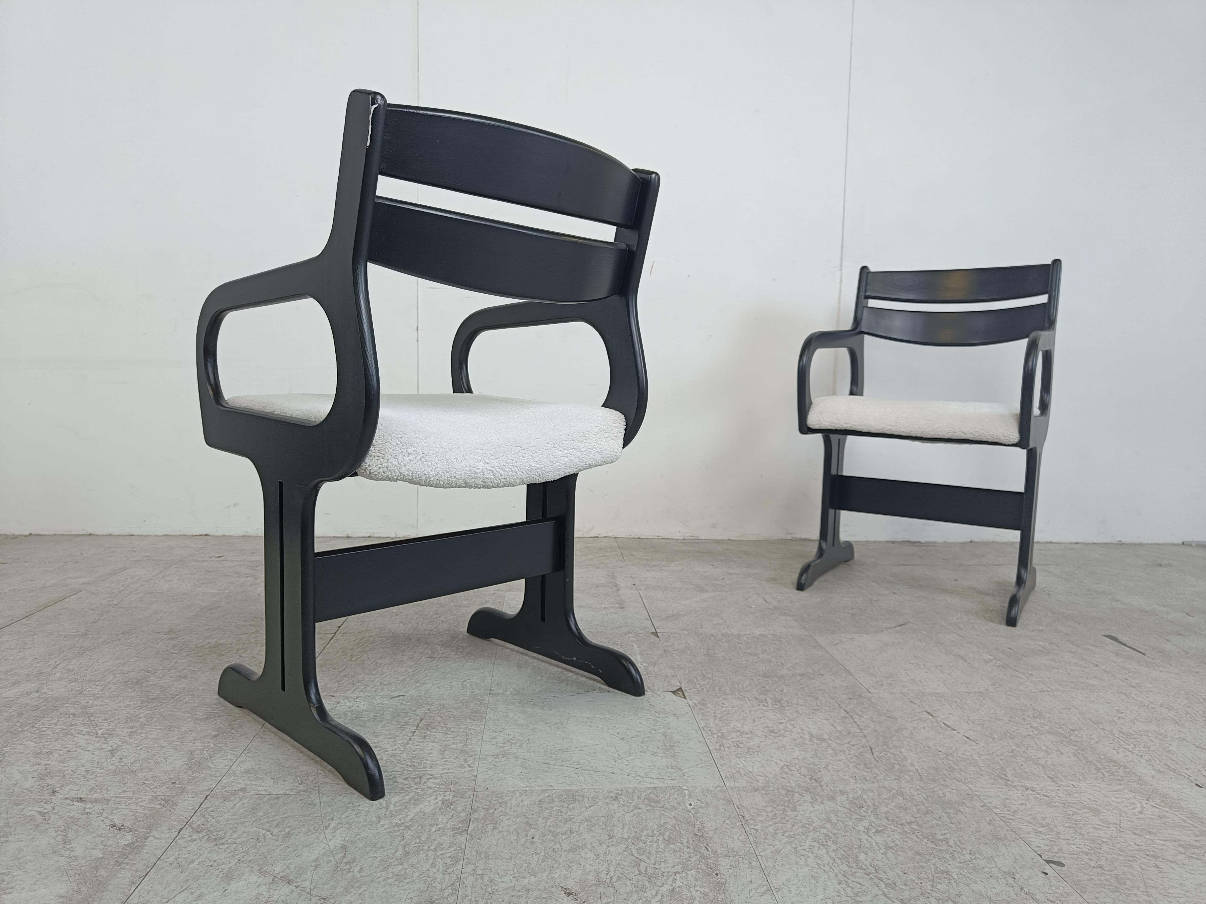 Mid century black wooden dining chairs, 1970s For Sale 3