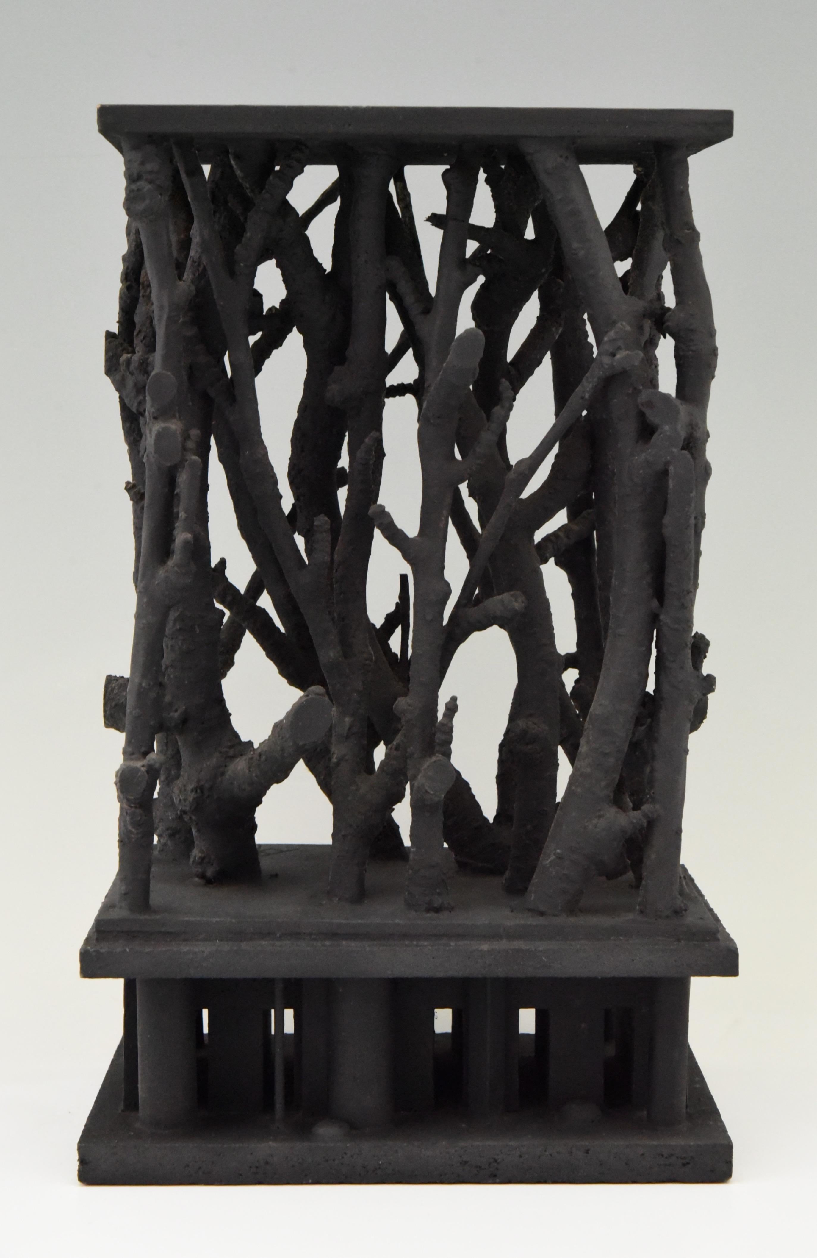 Midcentury Black Wooden Sculpture with Natural Branches by André Pailler, 1970 In Good Condition In Antwerp, BE