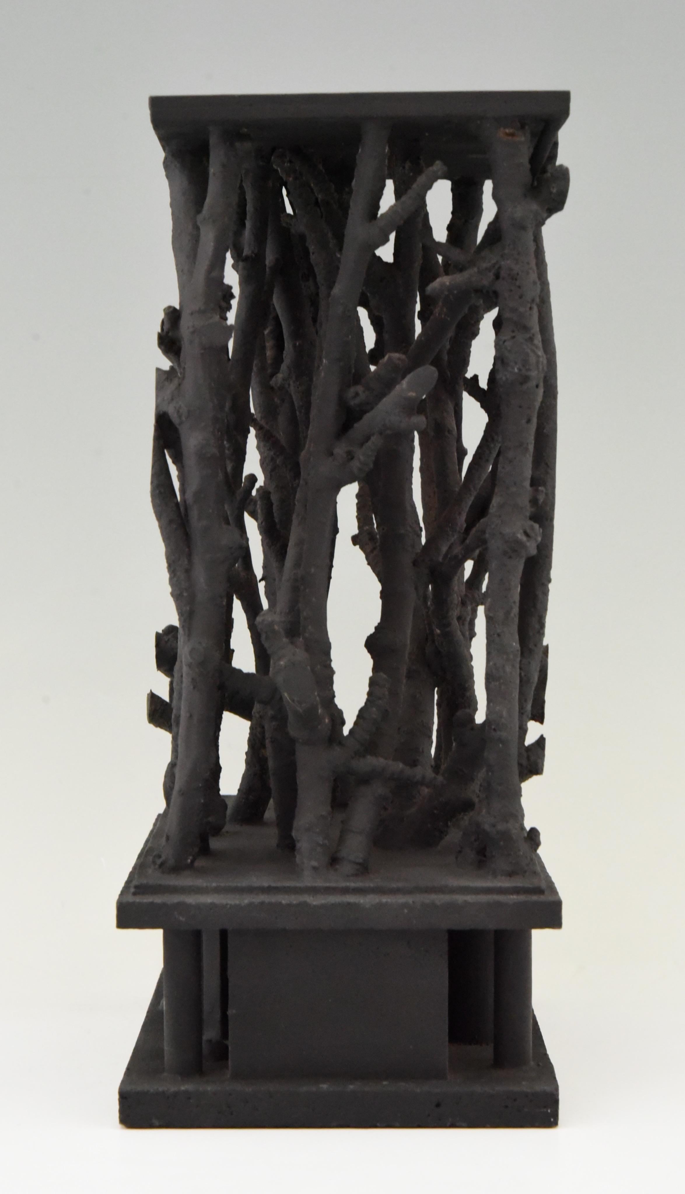 Late 20th Century Midcentury Black Wooden Sculpture with Natural Branches by André Pailler, 1970
