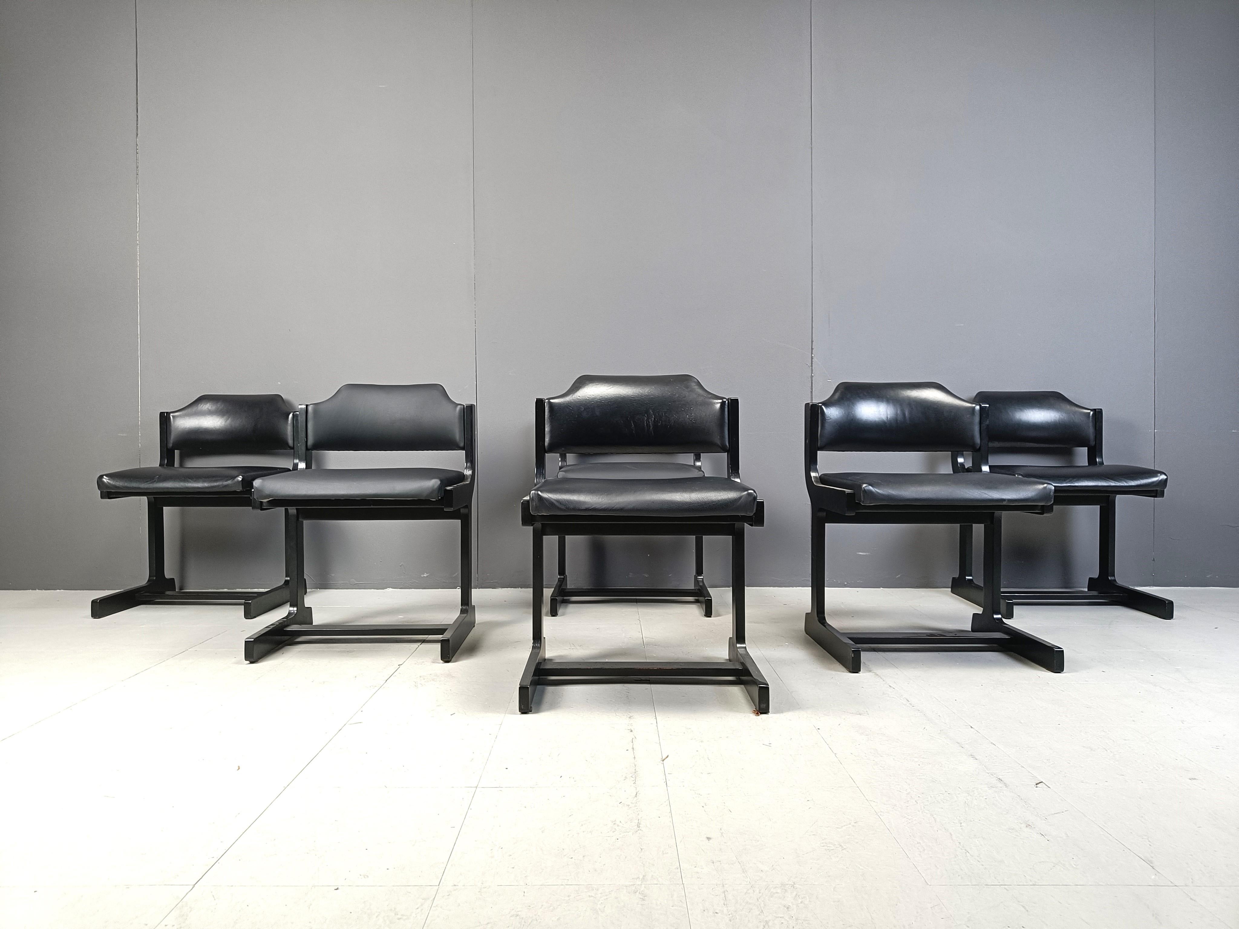 Belgian Mid century black wooden space age dining chairs, 1970s
