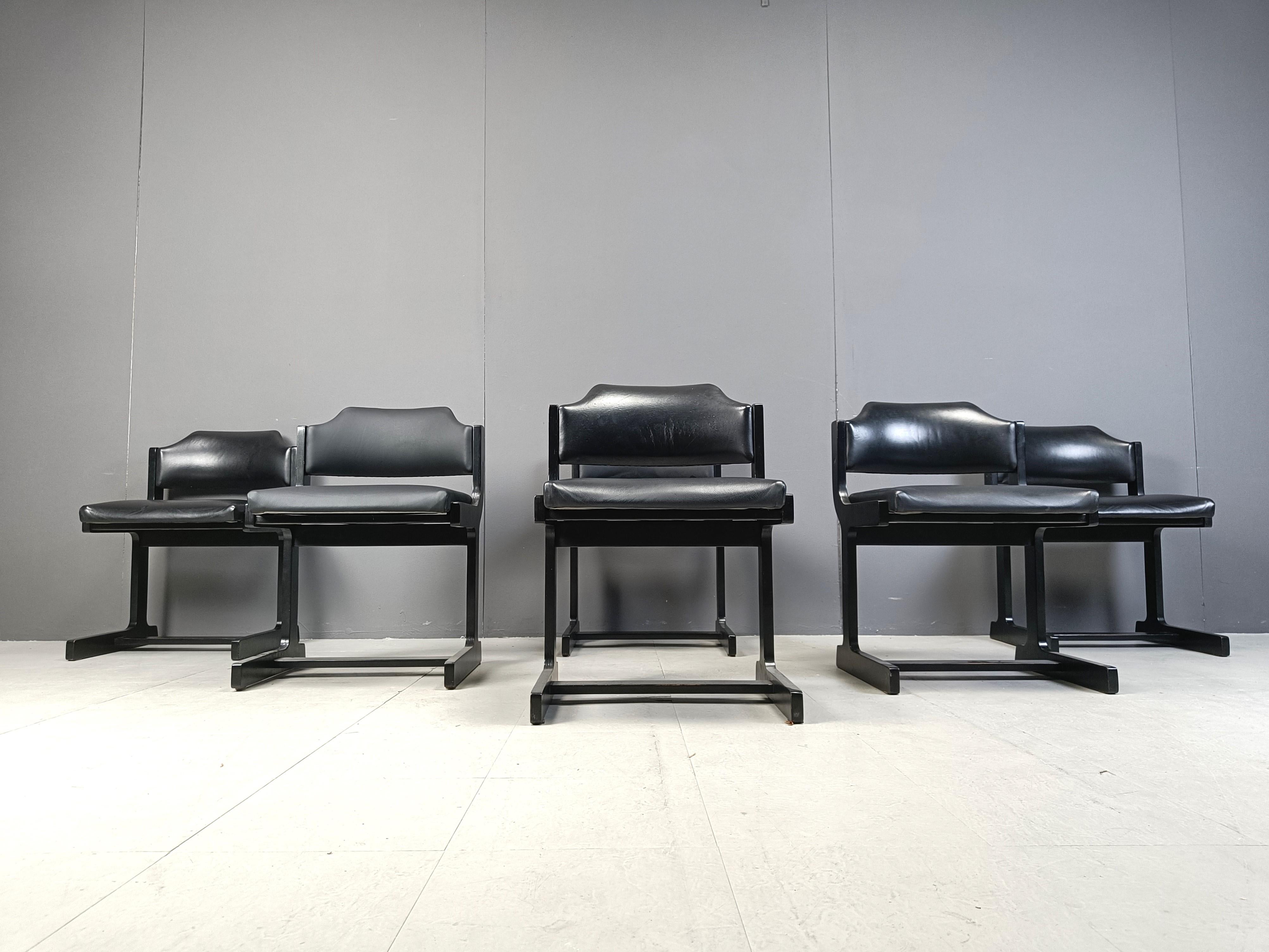 Ebonized Mid century black wooden space age dining chairs, 1970s