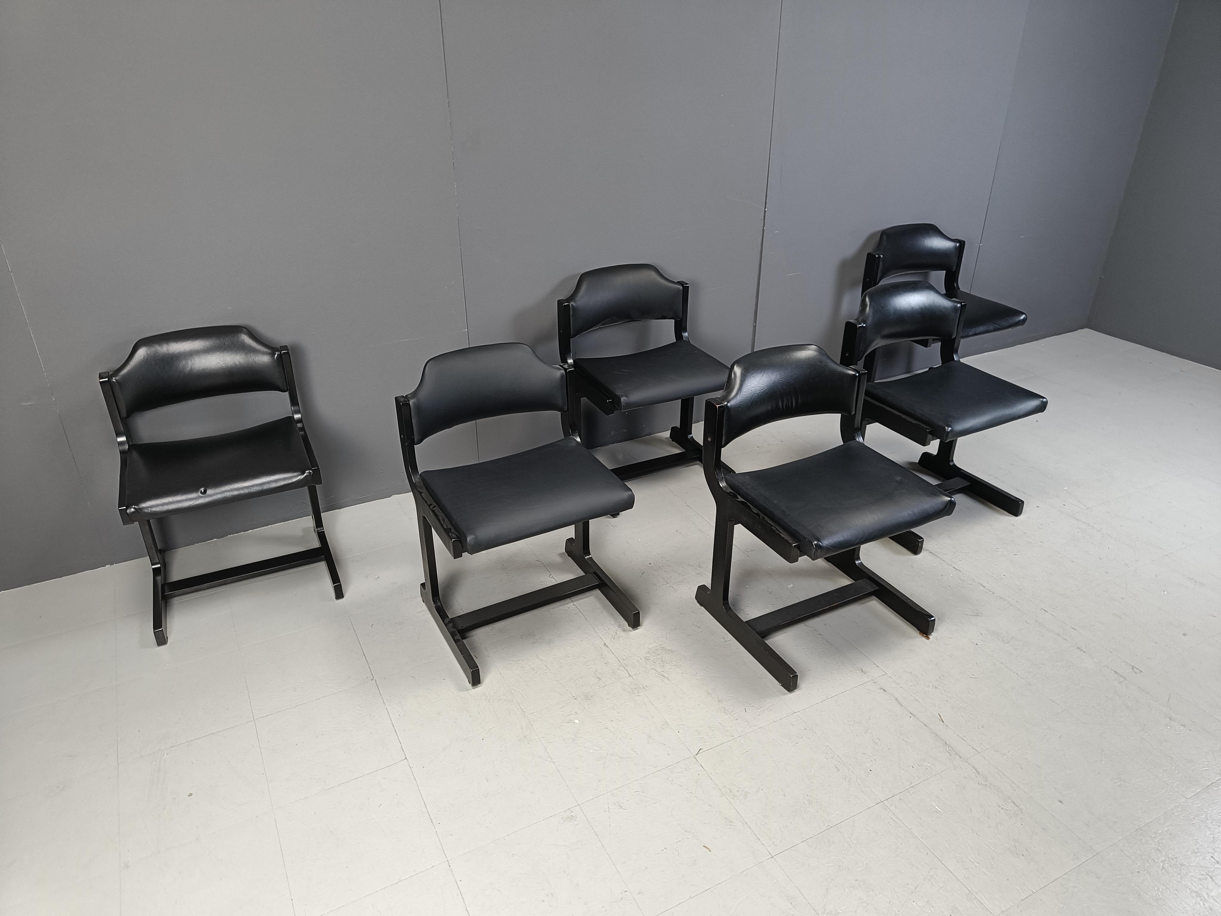 Late 20th Century Mid century black wooden space age dining chairs, 1970s