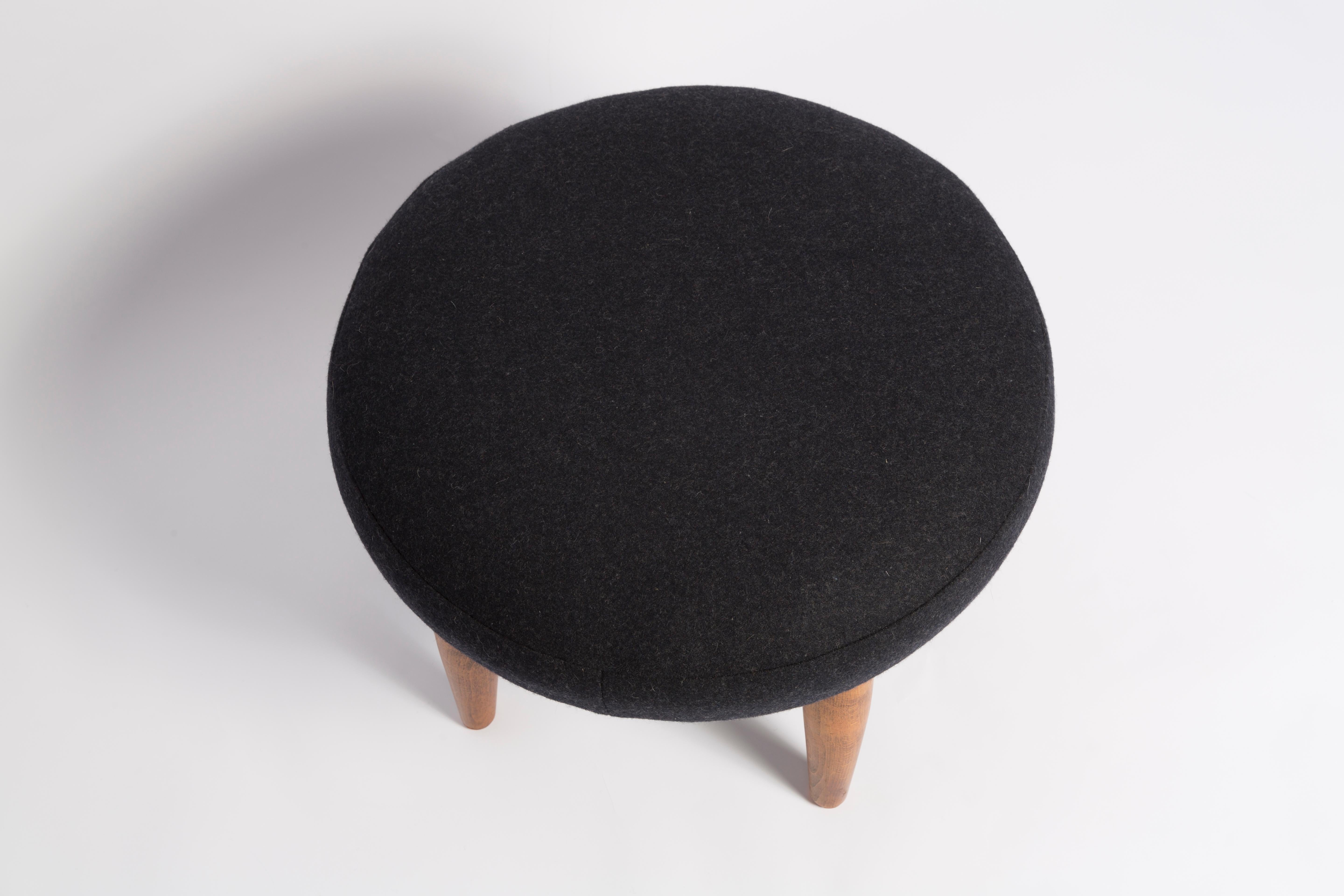 Hand-Crafted Mid Century Black Wool Vintage Stool, Denmark, 1960 For Sale