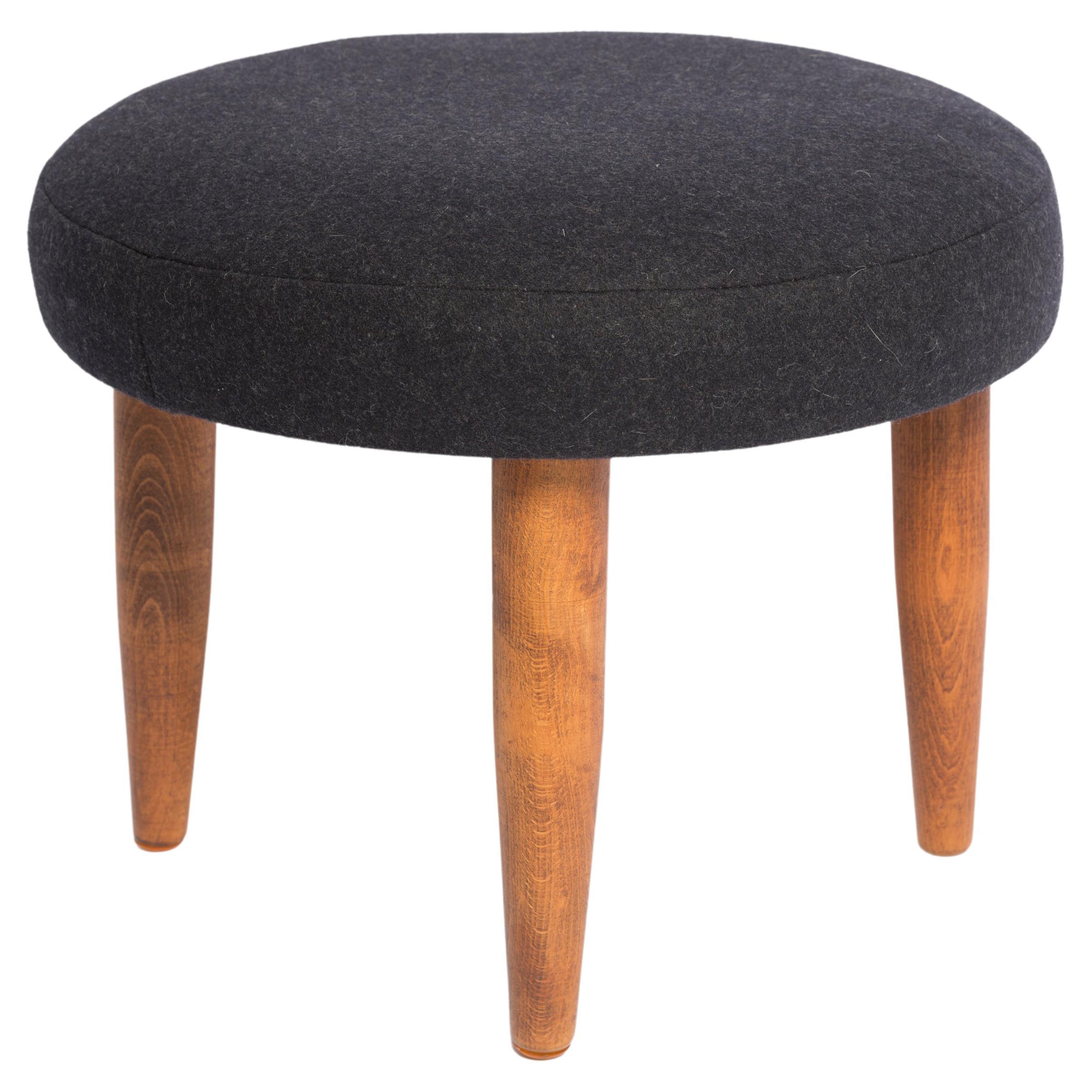 Mid Century Black Wool Vintage Stool, Denmark, 1960