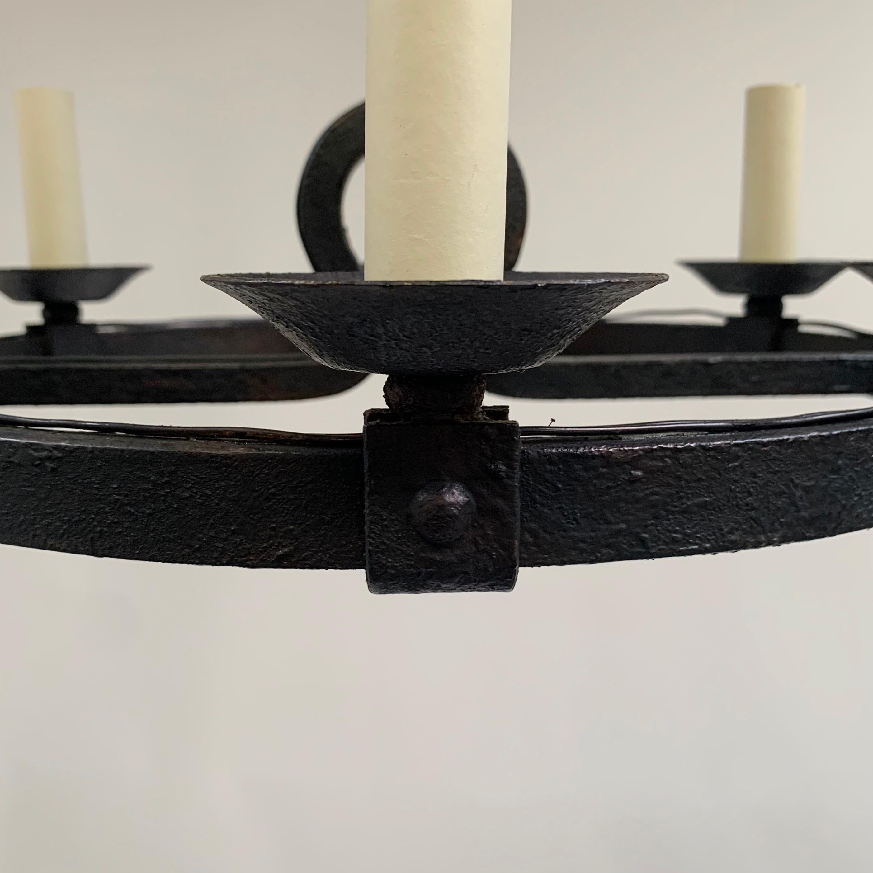 Mid-Century Black Wrought Iron Girouette Chandelier, France circa 1950. For Sale 3
