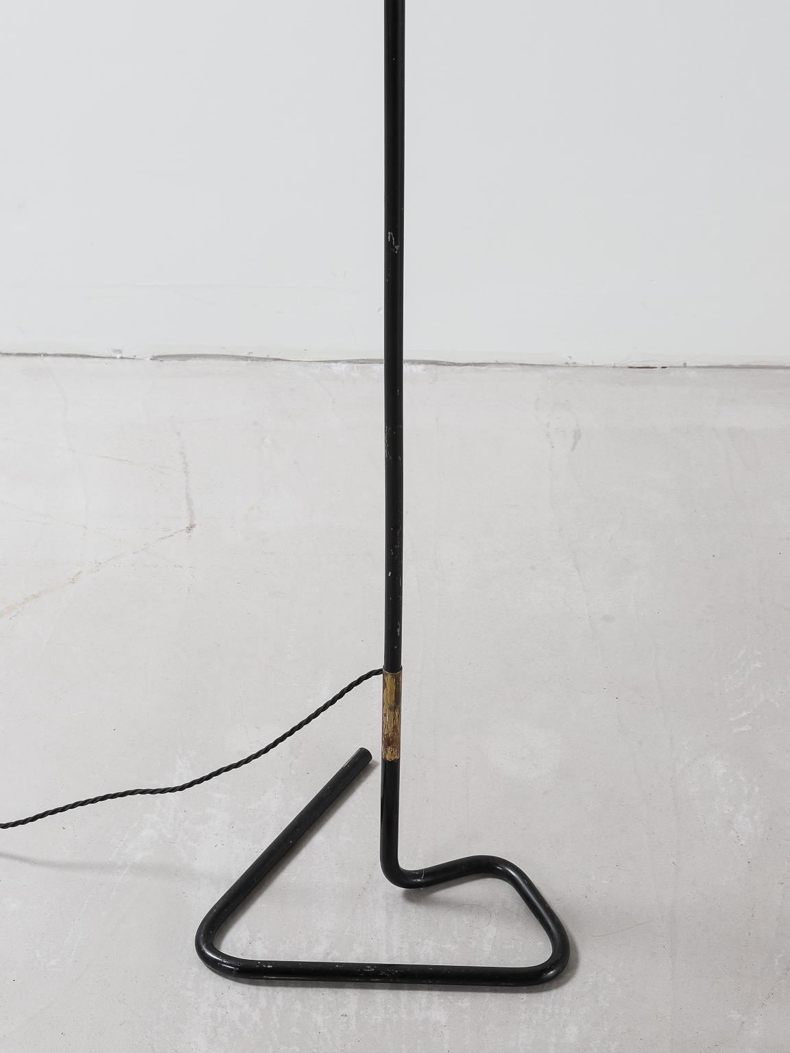 Mid-20th Century Midcentury Blackened Brass Floor Lamp with Antique Brass Finished Details For Sale