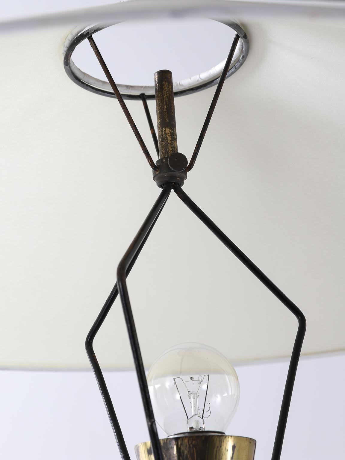 Midcentury Blackened Brass Floor Lamp with Antique Brass Finished Details For Sale 3