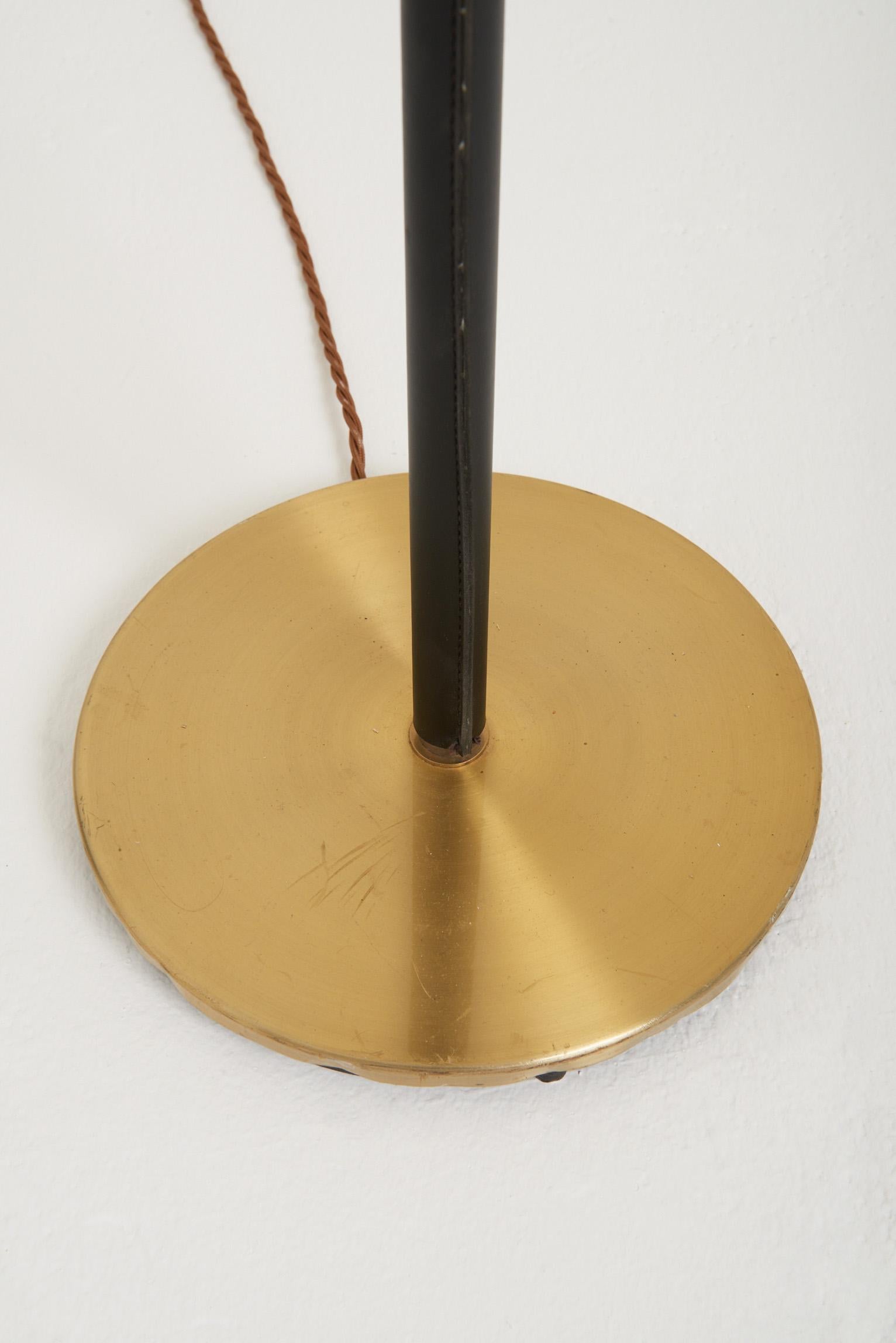 Mid-Century Modern Mid-Century Black Leather and Brass Floor Lamp