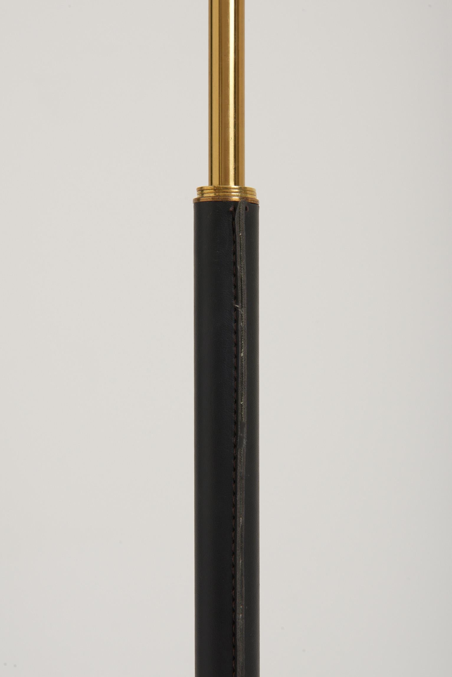 Swedish Mid-Century Black Leather and Brass Floor Lamp