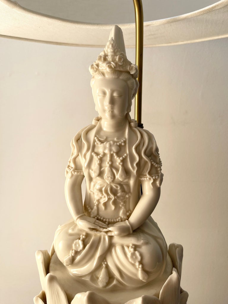American Mid Century Blanc De Chine Porcelain Figurine Table Lamp For Sale