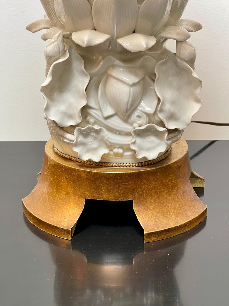 Hollywood Regency Mid Century Blanc De Chine Porcelain Figurine Table Lamp For Sale