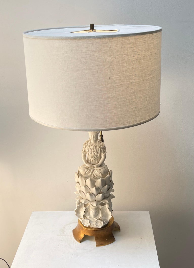 Mid-20th Century Mid Century Blanc De Chine Porcelain Figurine Table Lamp For Sale