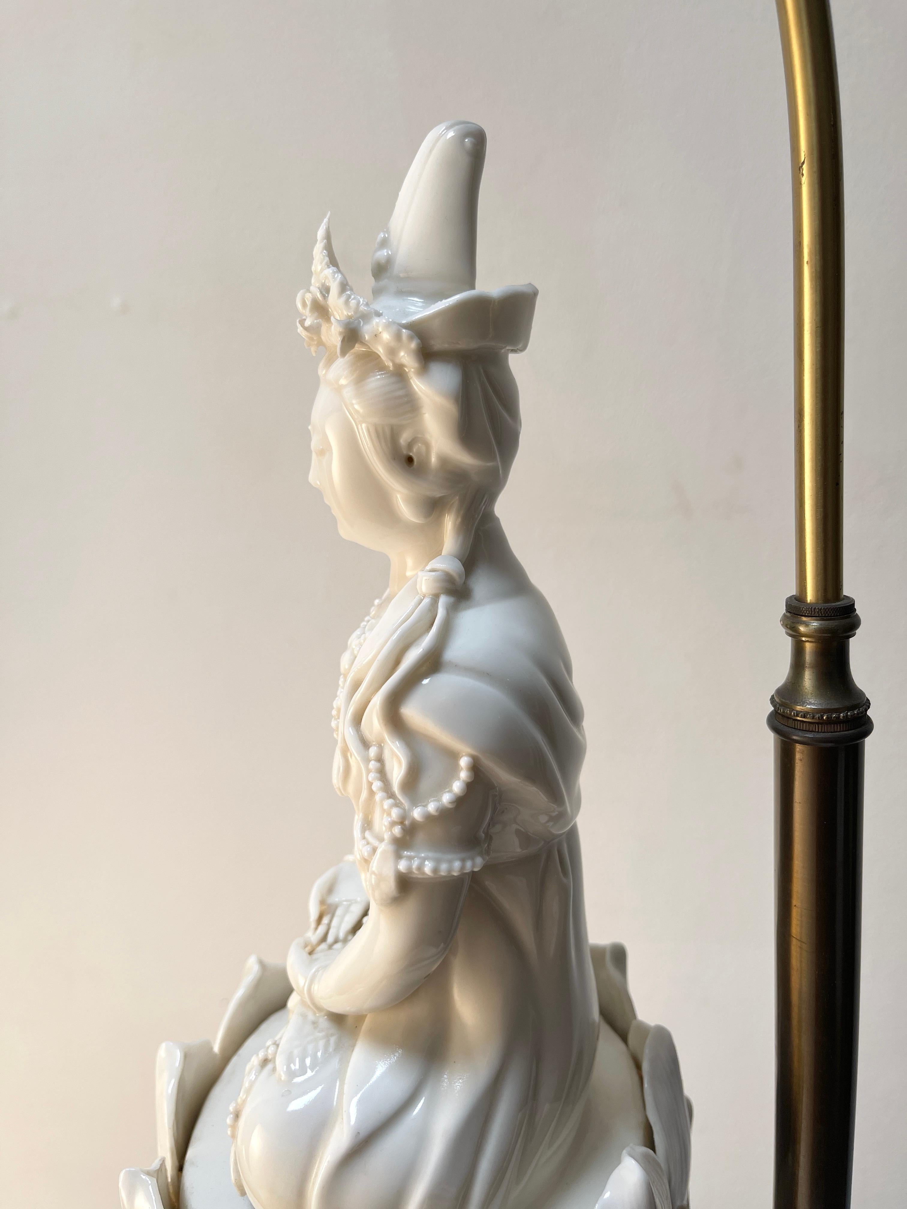 Mid Century Blanc De Chine Porcelain Figurine Table Lamp 2