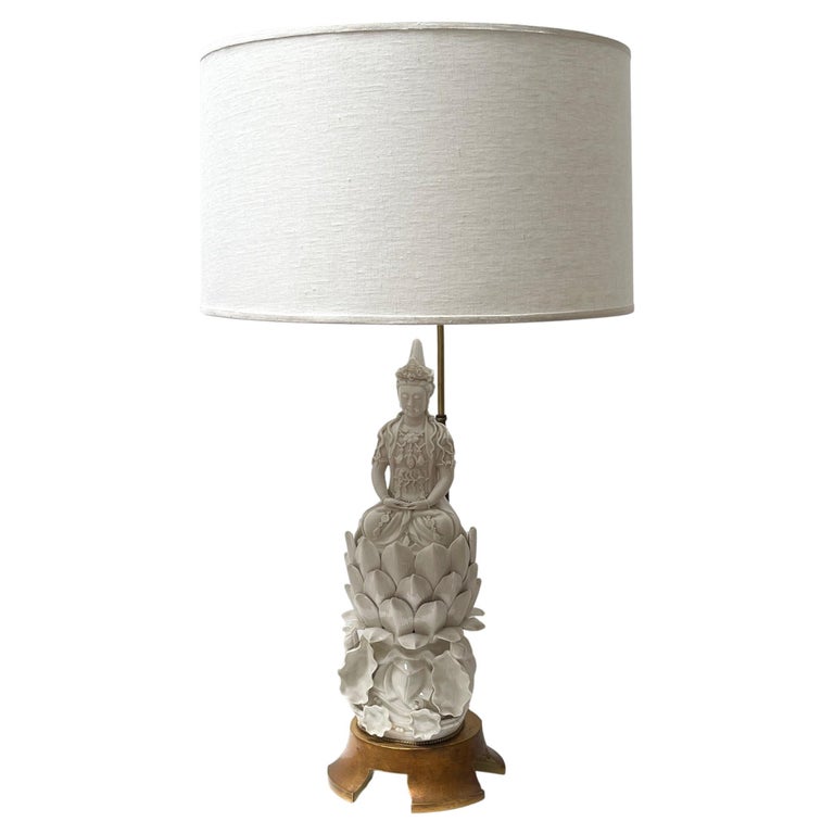 Mid Century Blanc De Chine Porcelain Figurine Table Lamp For Sale