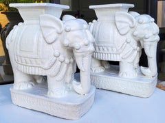 Mid-Century Blanc De Chine Style Asian Elephant Garden Stools / Side Tables -2