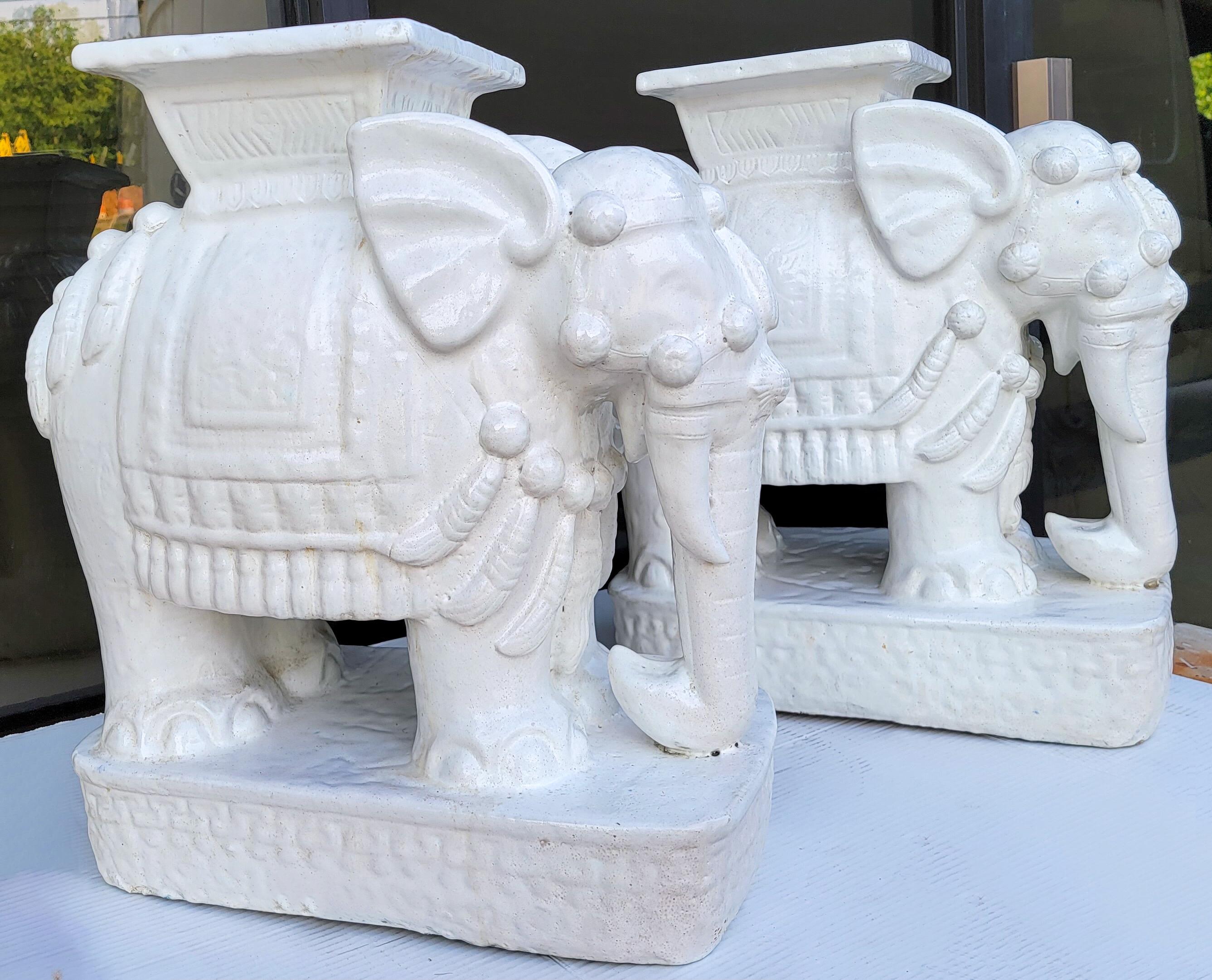 Mid-Century Blanc De Chine Style Asian Elephant Garden Stools / Side Tables -2 In Good Condition For Sale In Kennesaw, GA