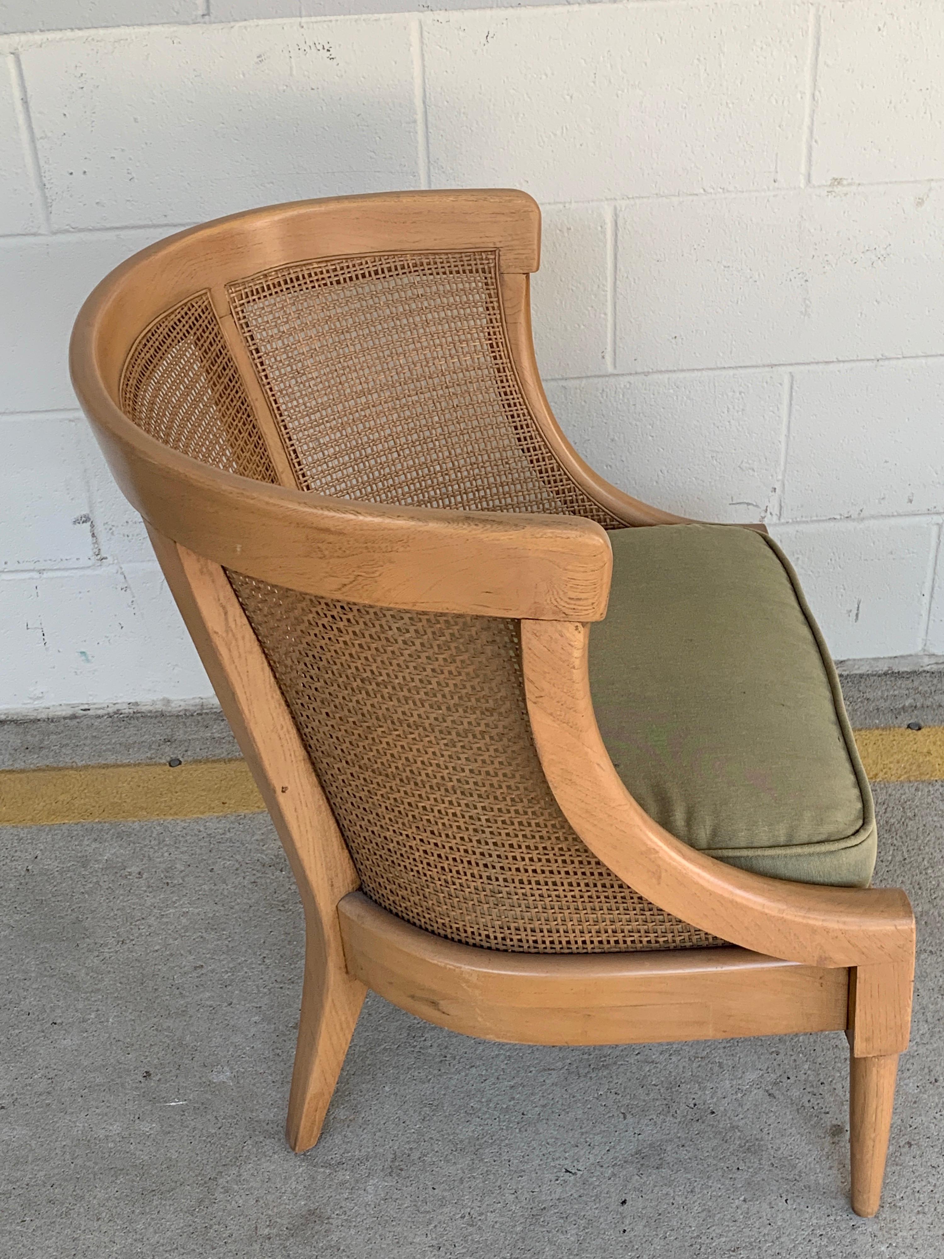 American Midcentury Bleached and Caned Barrel Back Chair For Sale