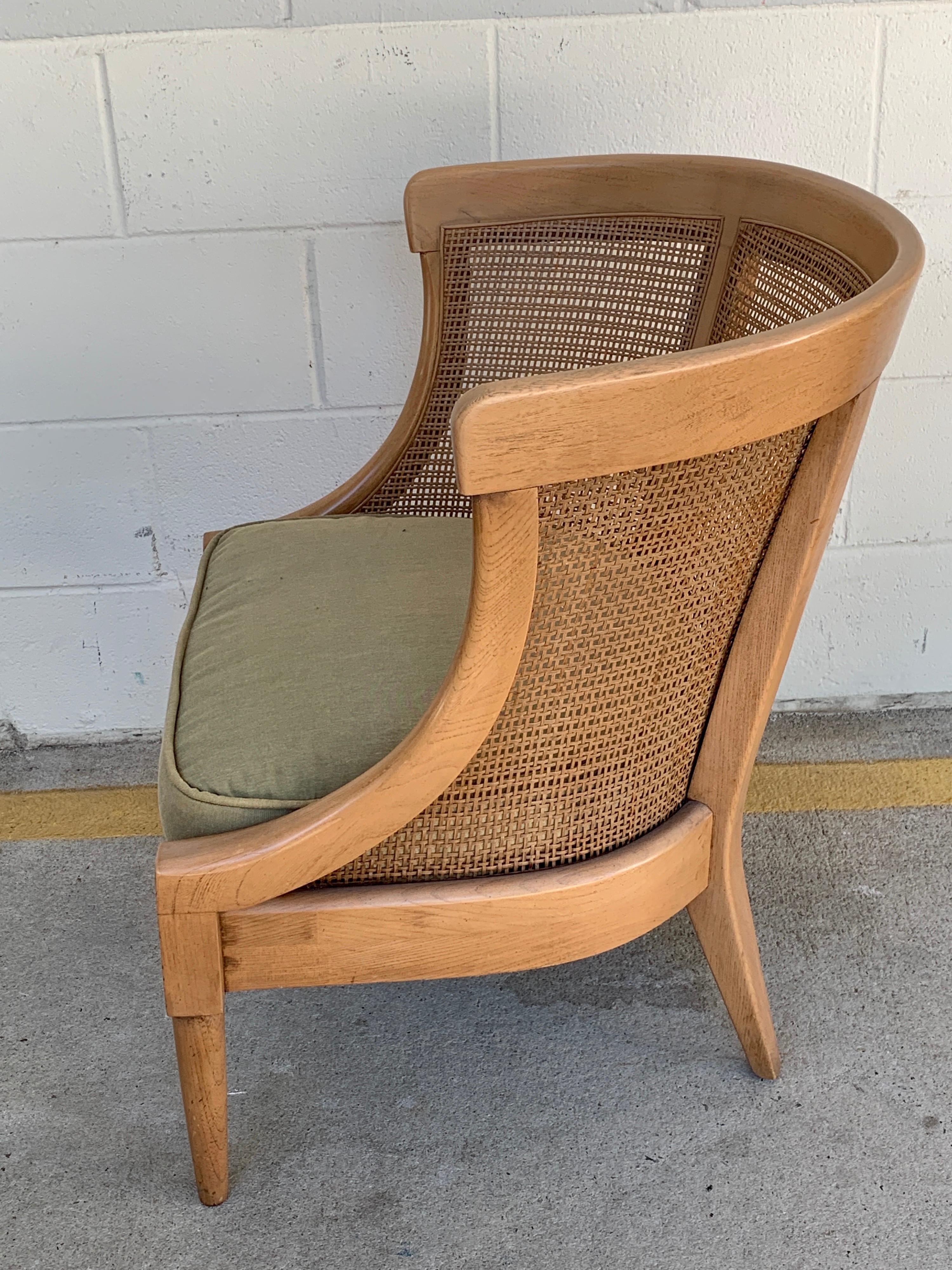 20th Century Midcentury Bleached and Caned Barrel Back Chair For Sale