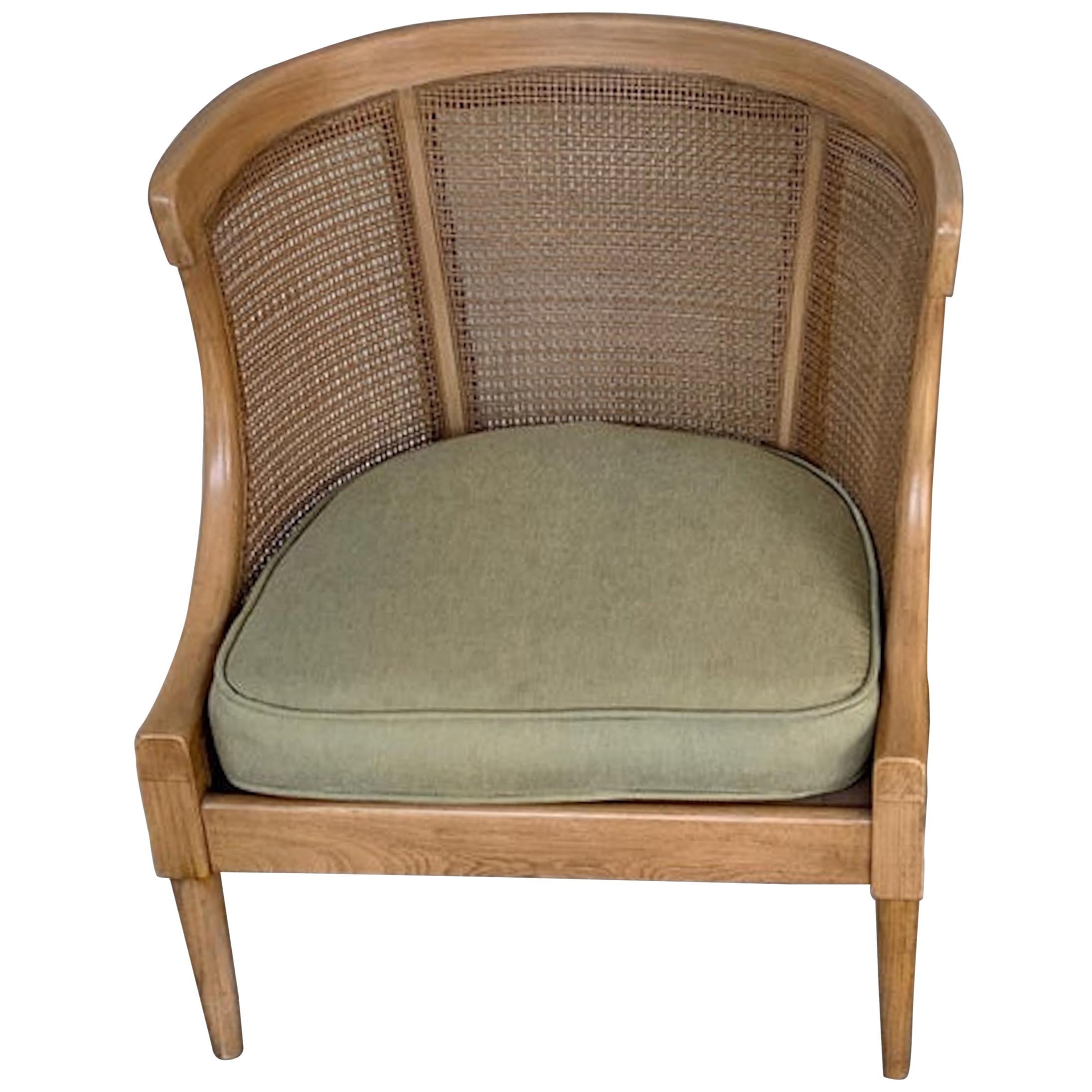 Midcentury Bleached and Caned Barrel Back Chair For Sale