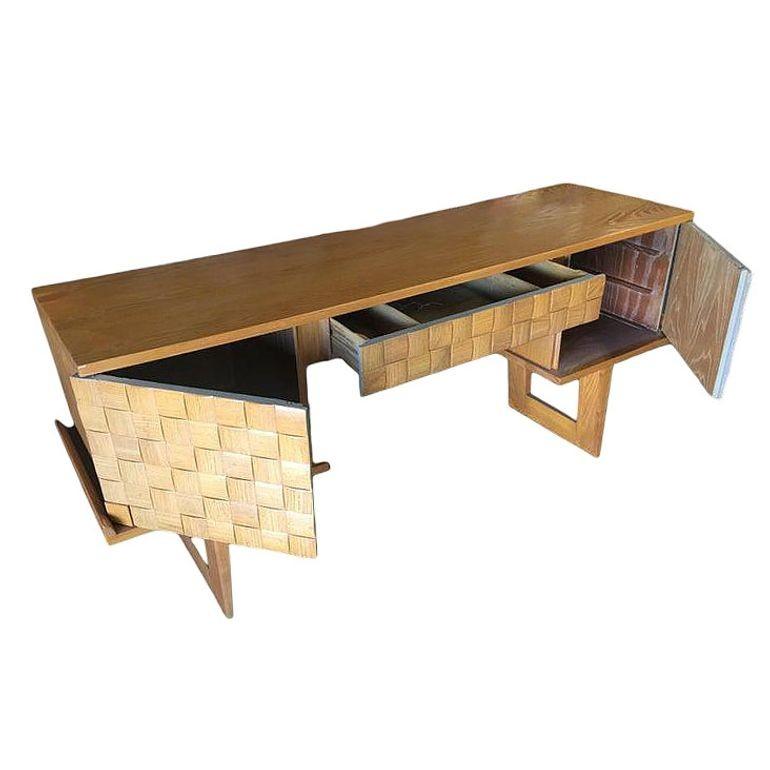 Mid-Century Modern Mid-century Bleached Oak Basket Weave Desk by Paul Laszlo for Brown Saltman For Sale