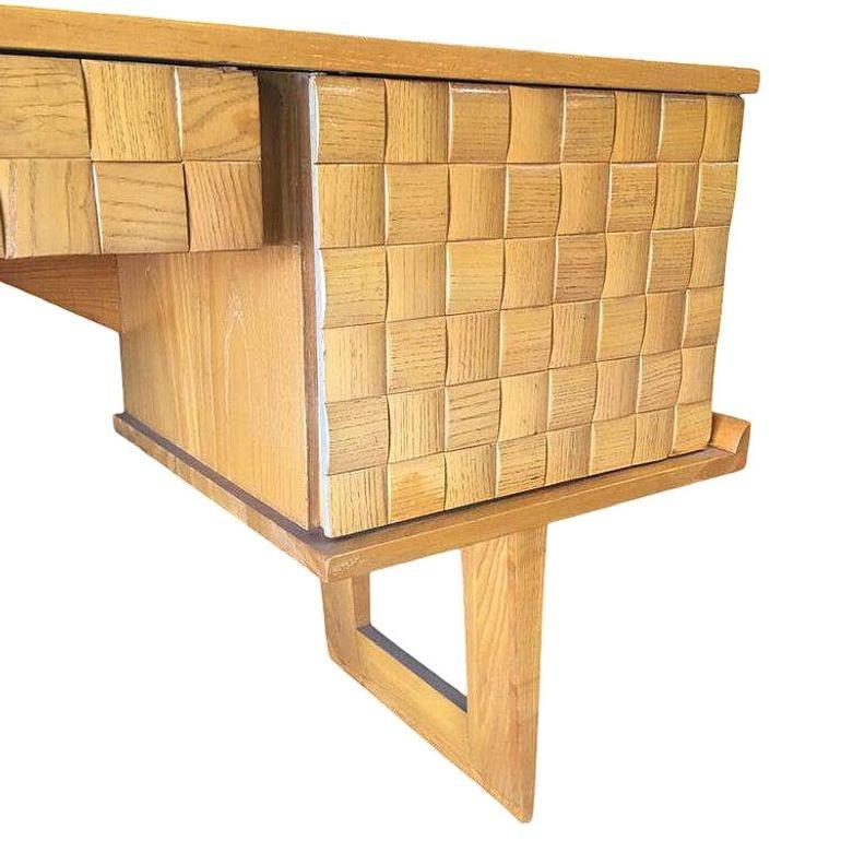 American Mid-century Bleached Oak Basket Weave Desk by Paul Laszlo for Brown Saltman For Sale