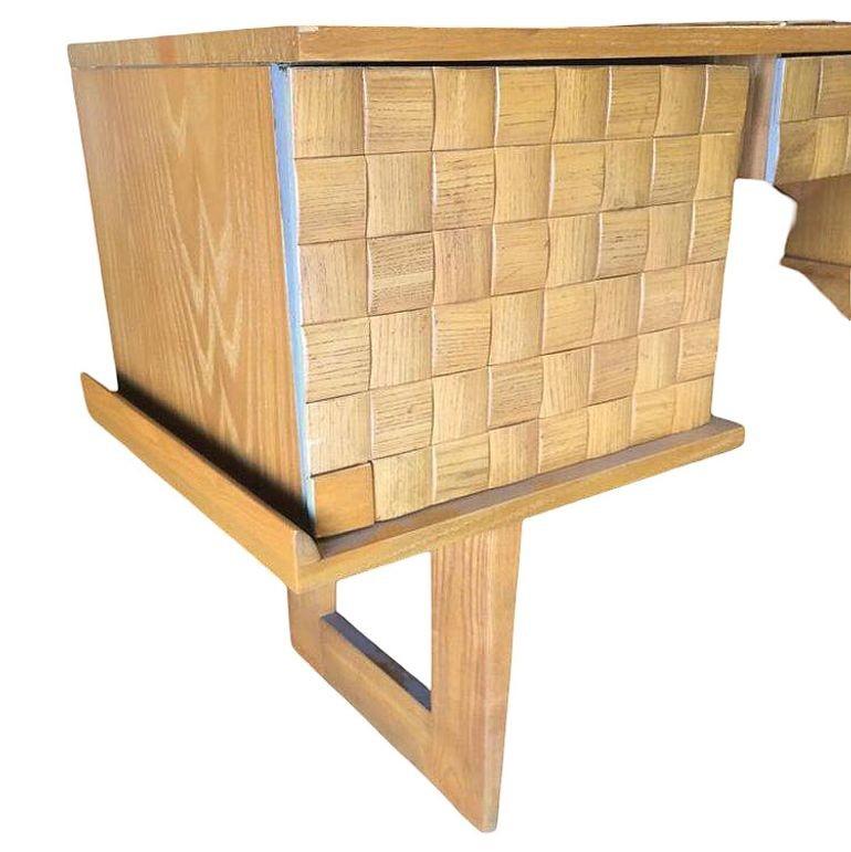 Mid-20th Century Mid-century Bleached Oak Basket Weave Desk by Paul Laszlo for Brown Saltman For Sale