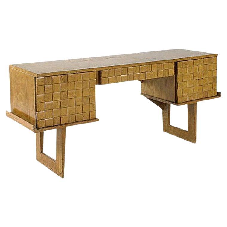 Mid-century Bleached Oak Basket Weave Desk by Paul Laszlo for Brown Saltman For Sale