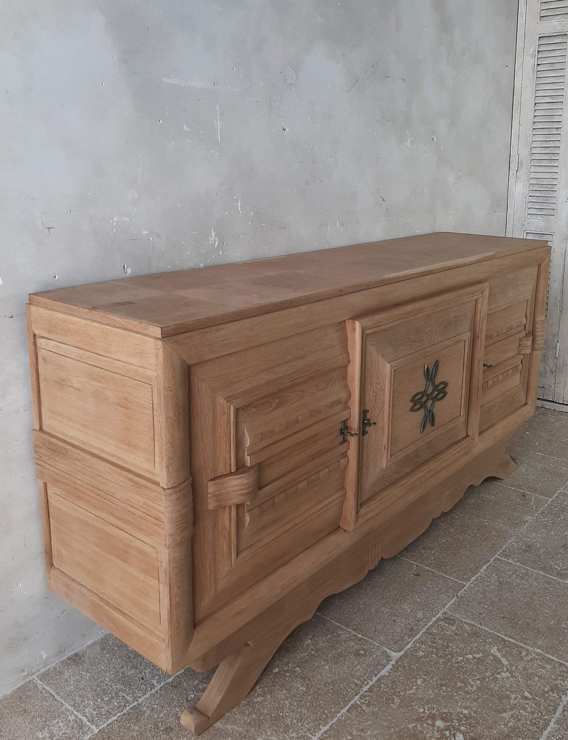 Mid-Century Bleached Oak Sideboard by Charles Dudouyt In Good Condition In Baambrugge, NL