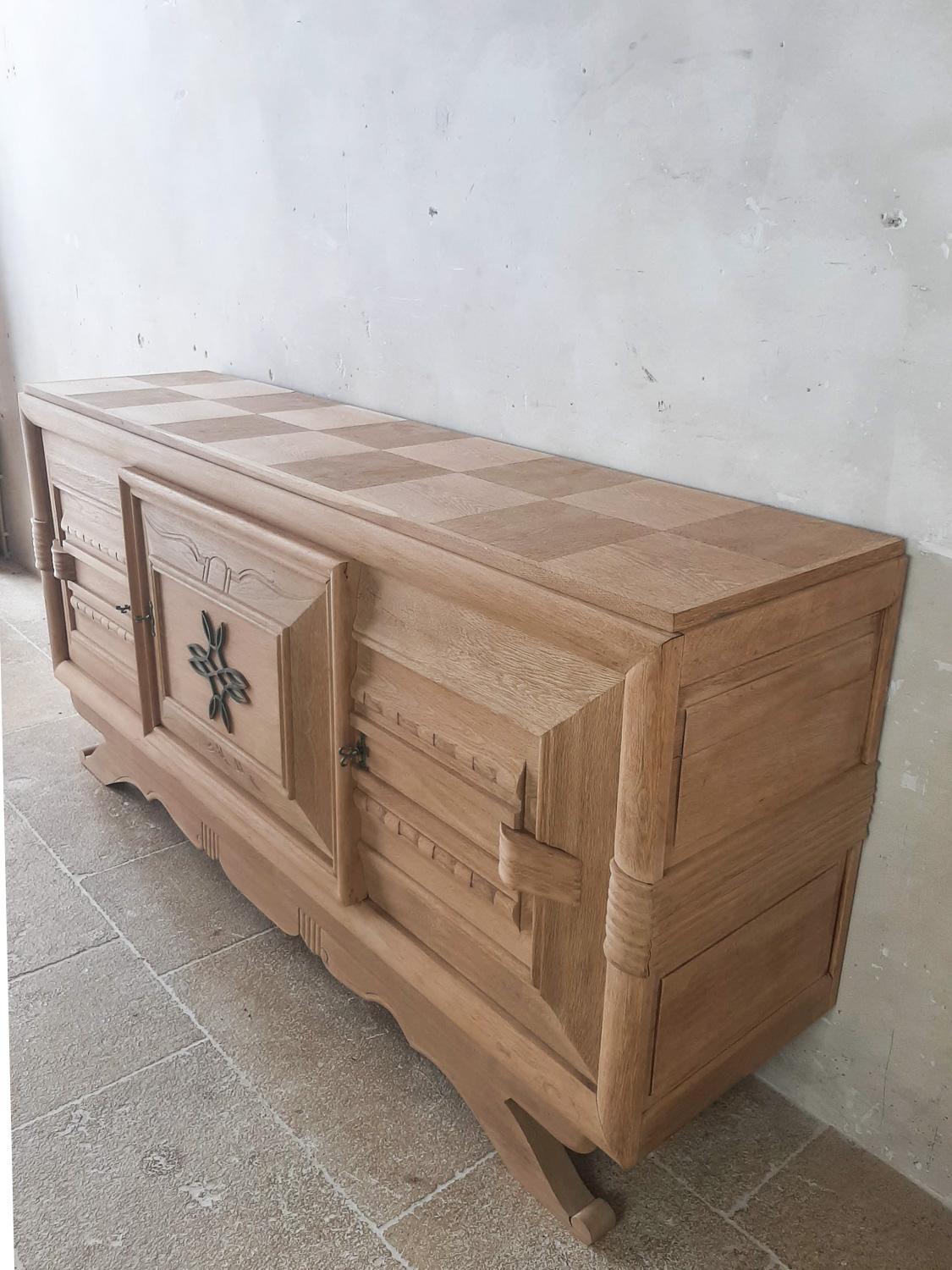 Mid-Century Bleached Oak Sideboard by Charles Dudouyt 1