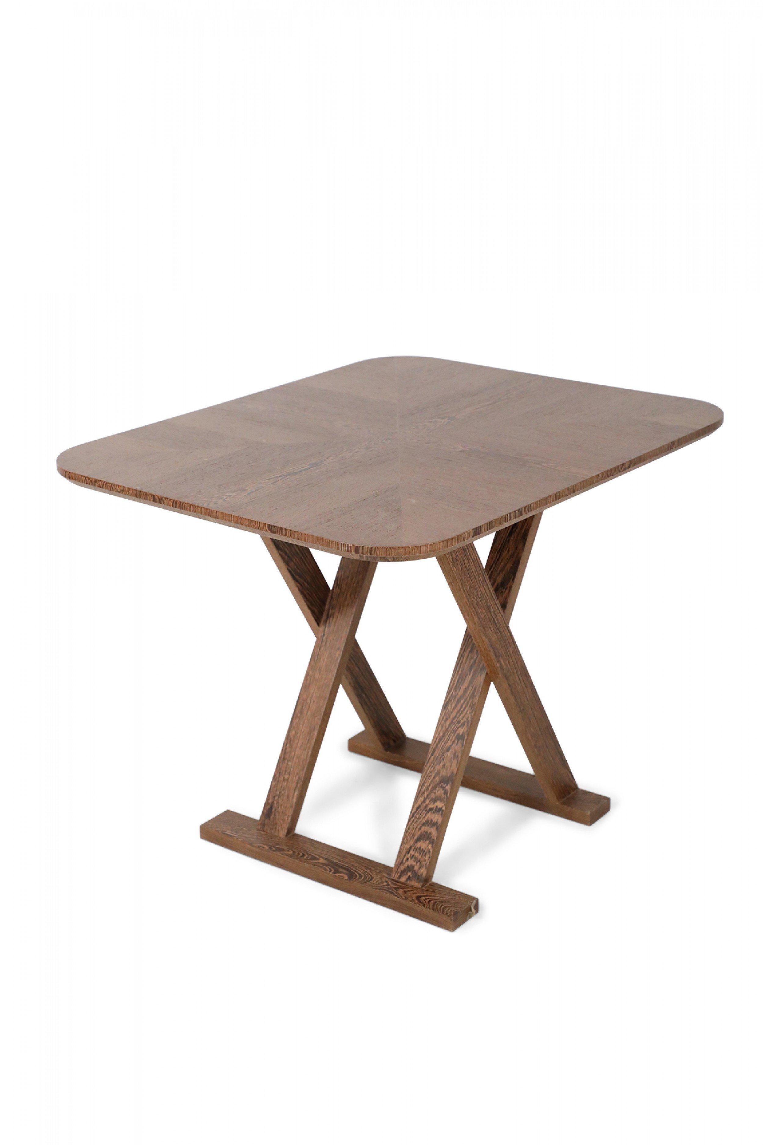Wood Mid-Century Bleached Wenge Rounded Corner Rectangular X-Base Side / End Table