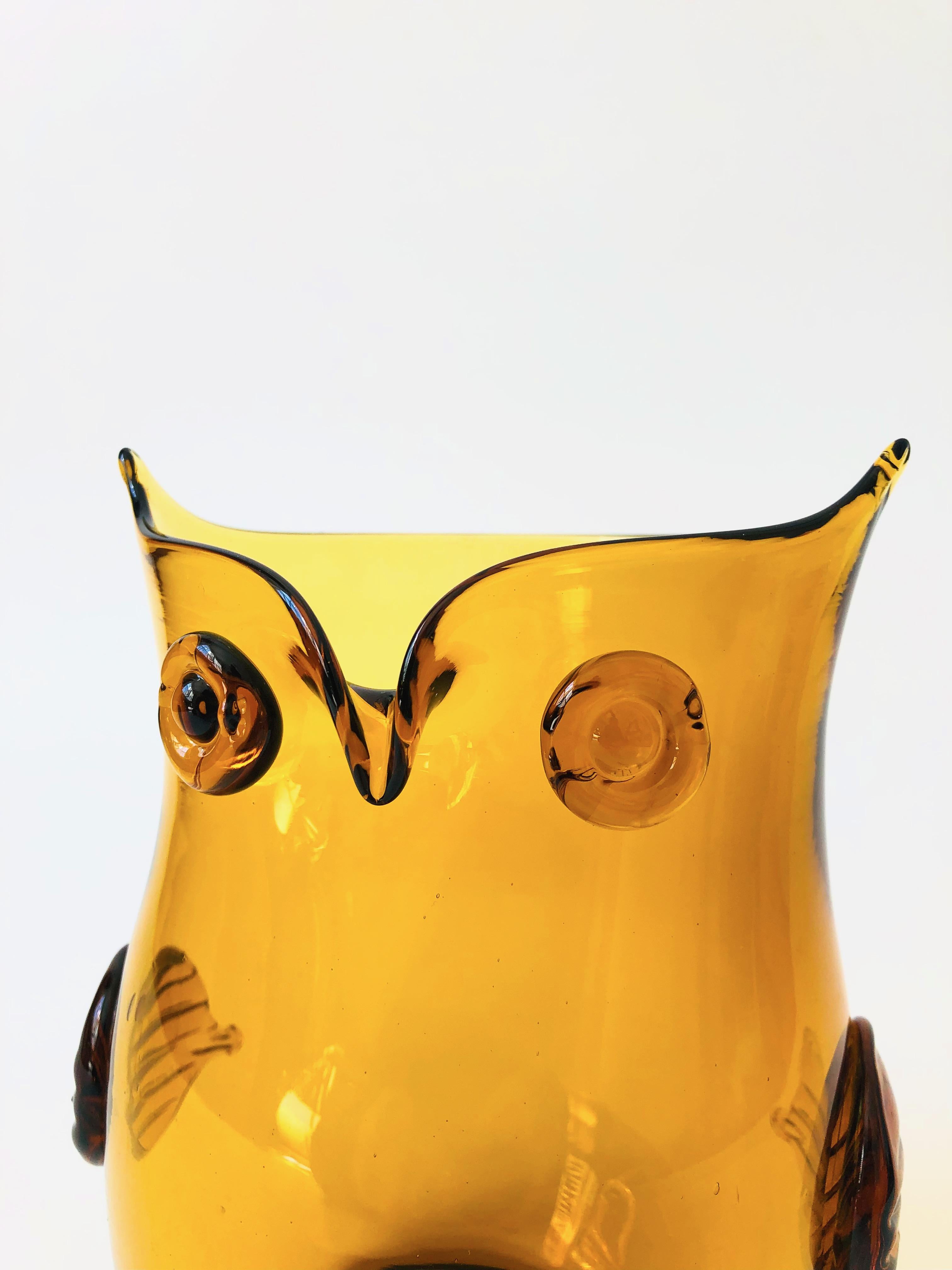 blenko glass owl vase
