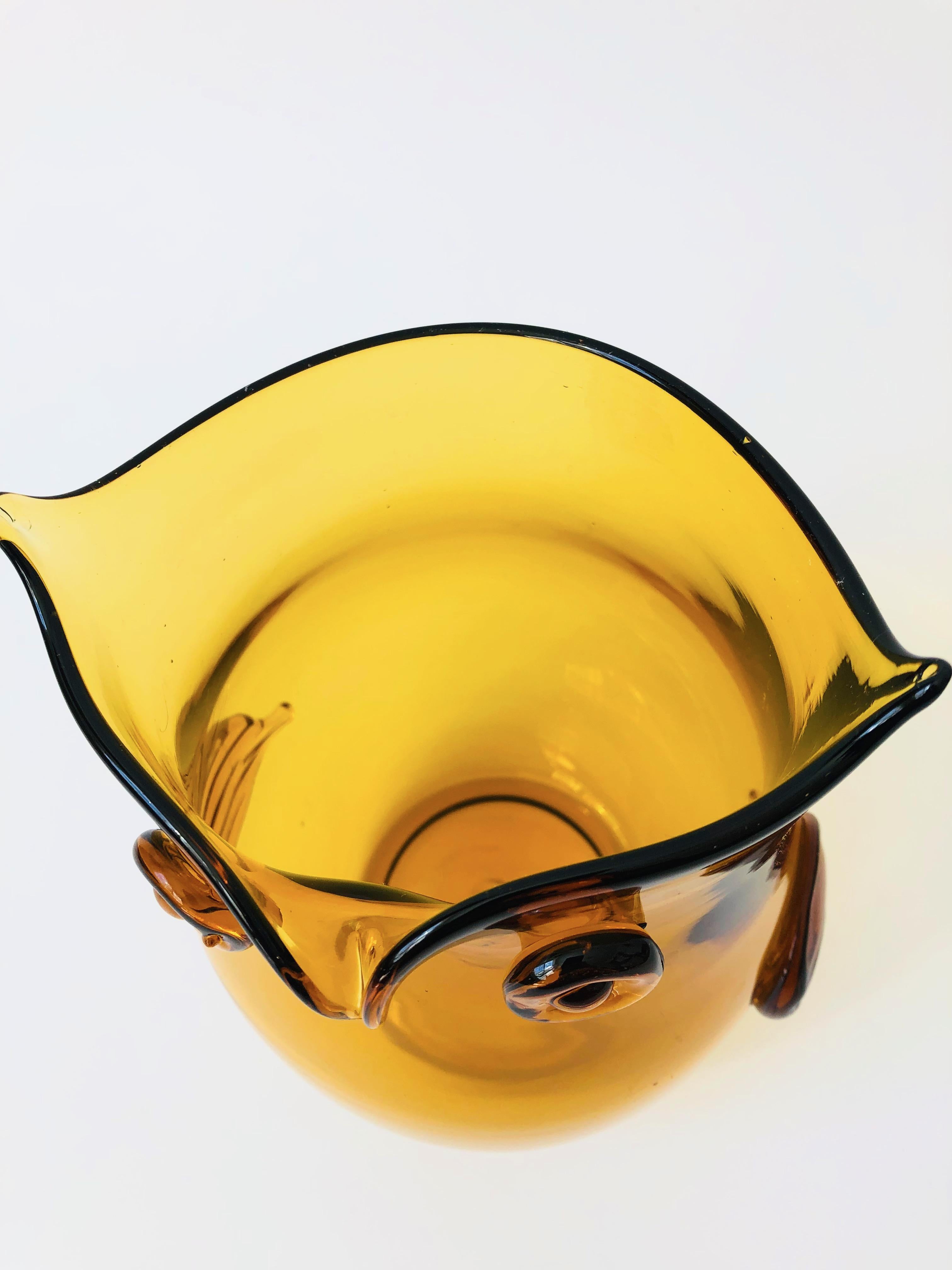 Mid-Century Modern Mid-Century Blenko Amber Glass Owl Vase