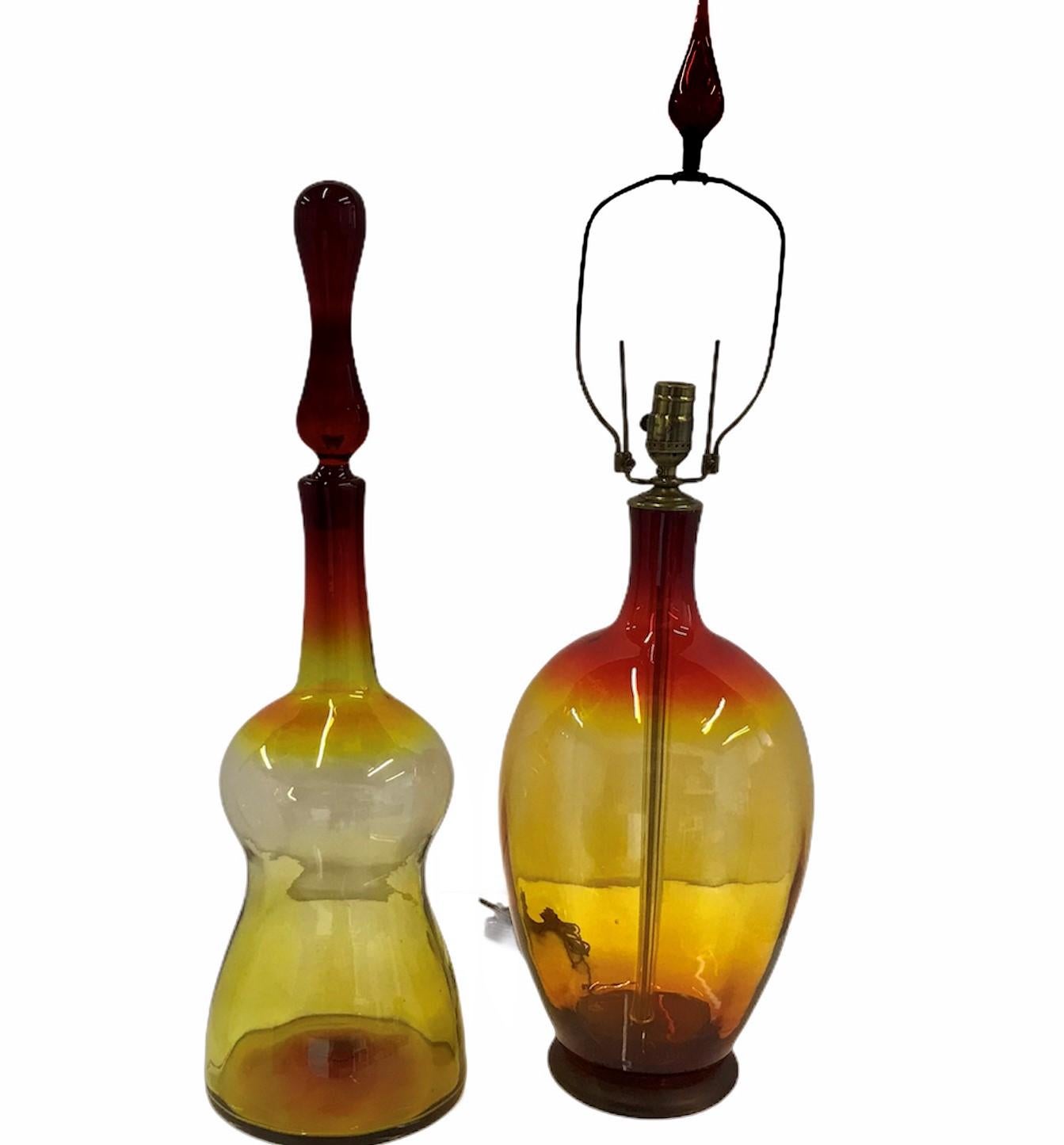 Mid Century Blenko Amberina Glass Table Lamp by Wayne Husted, 1962 1