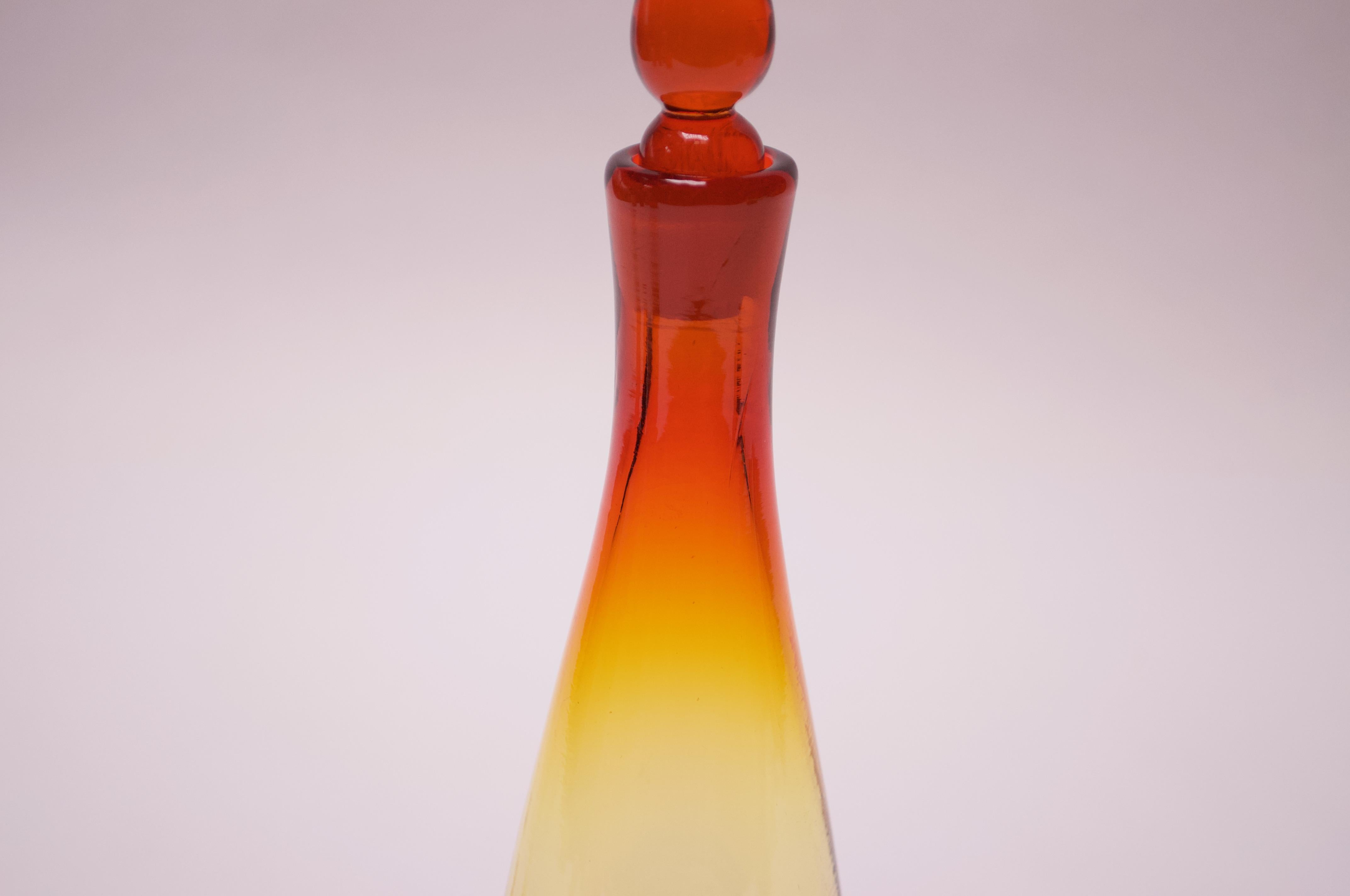 American Mid-Century Blenko Amerbina Tangerine Decanter with Stopper by Winslow Anderson