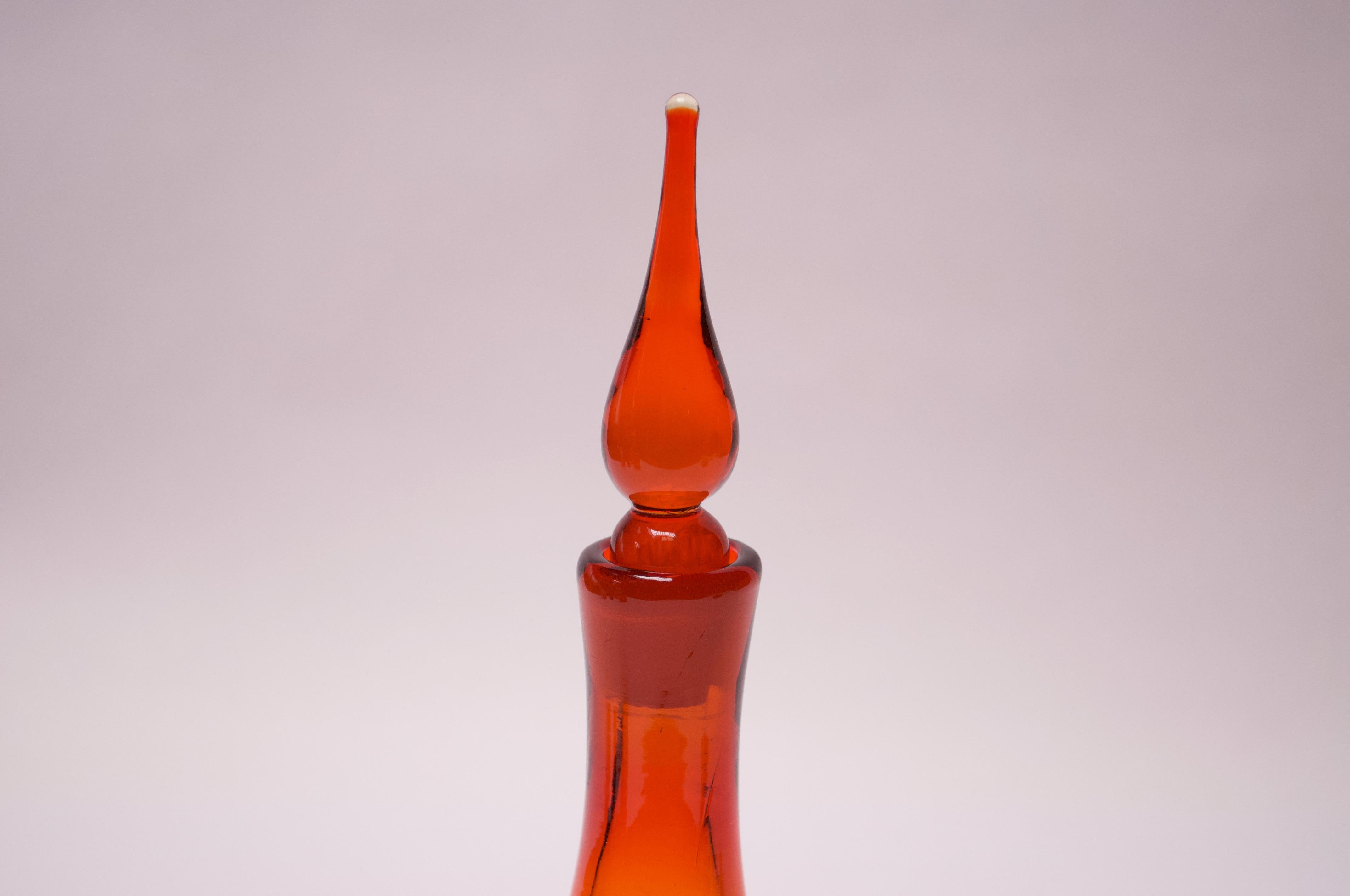 Blown Glass Mid-Century Blenko Amerbina Tangerine Decanter with Stopper by Winslow Anderson